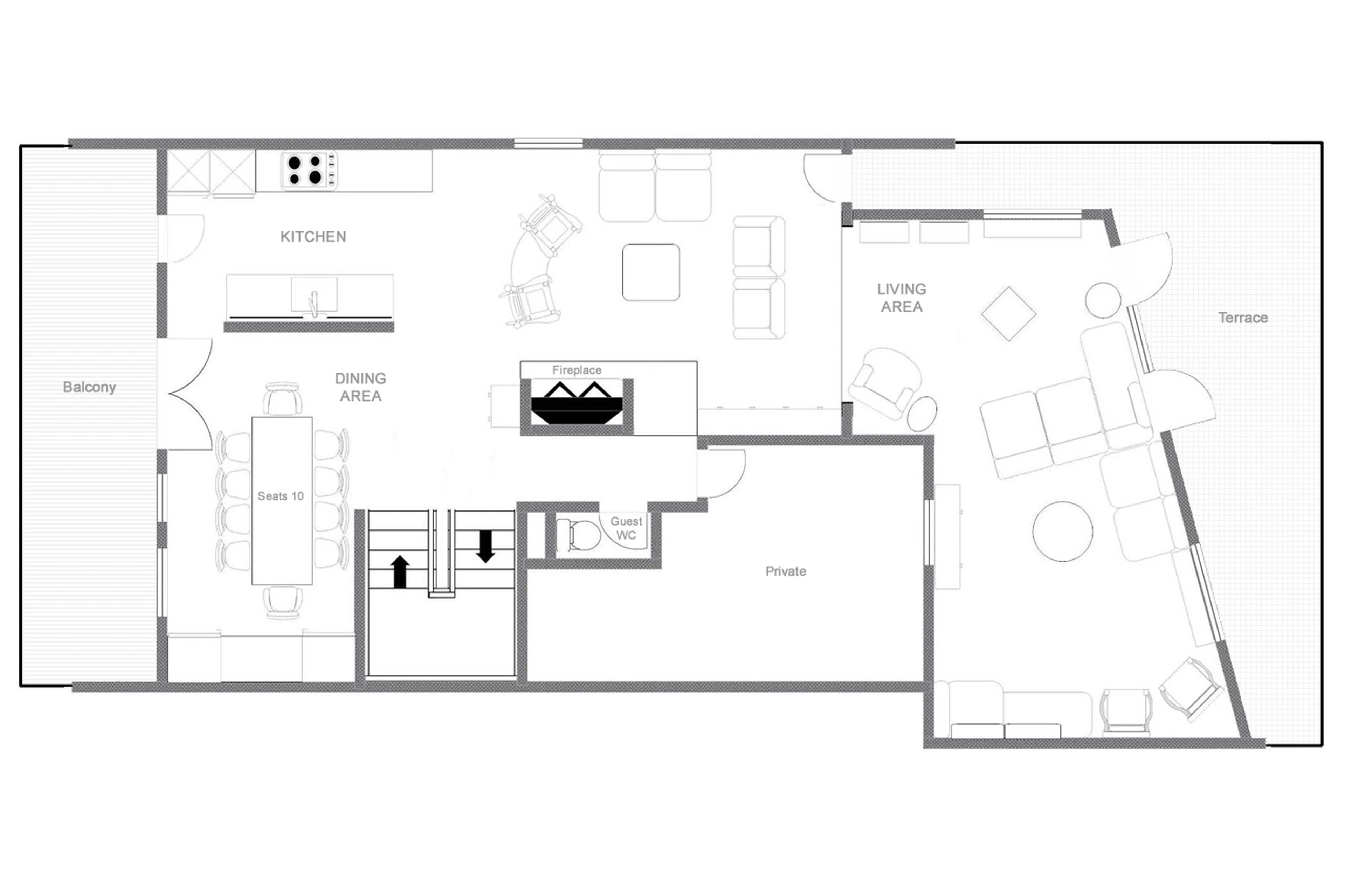 Level 0 floor plan for Chalet Kitsune in Val d'Isere
