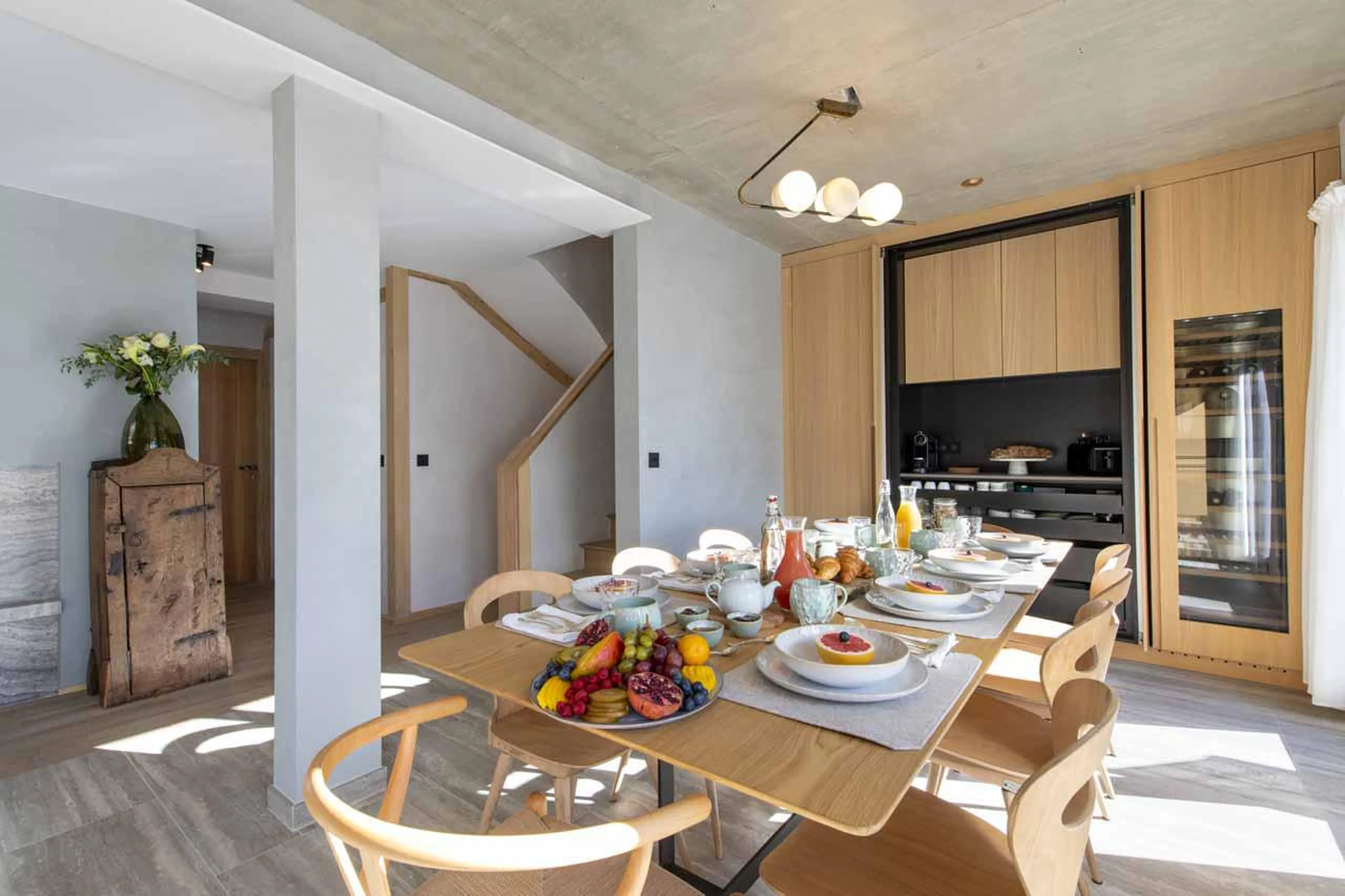 Large dining table, seating up to ten at Chalet Kitsune in Val d'Isere