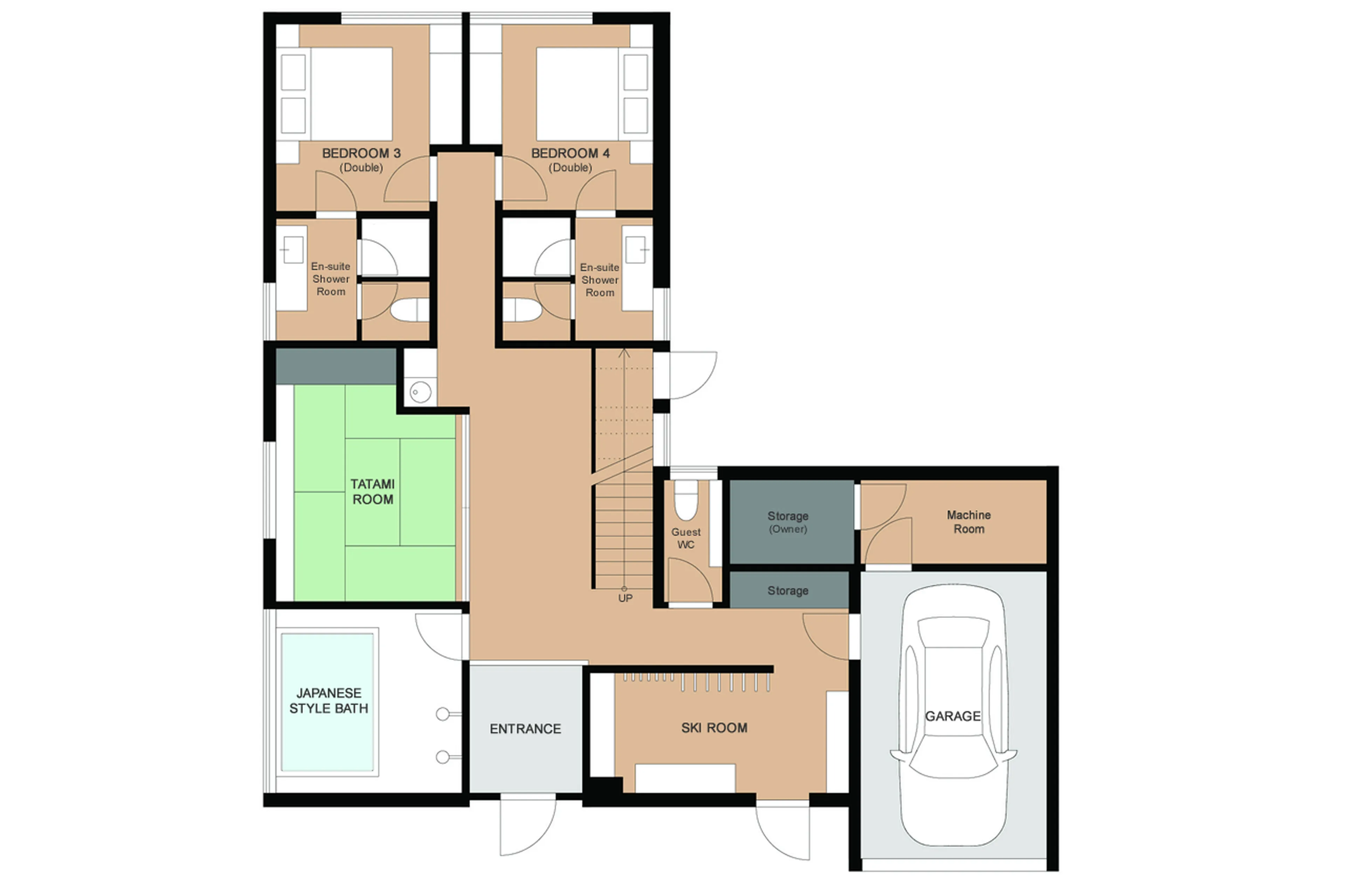 Level 0 floor plan of Chalet Koi in Niseko
