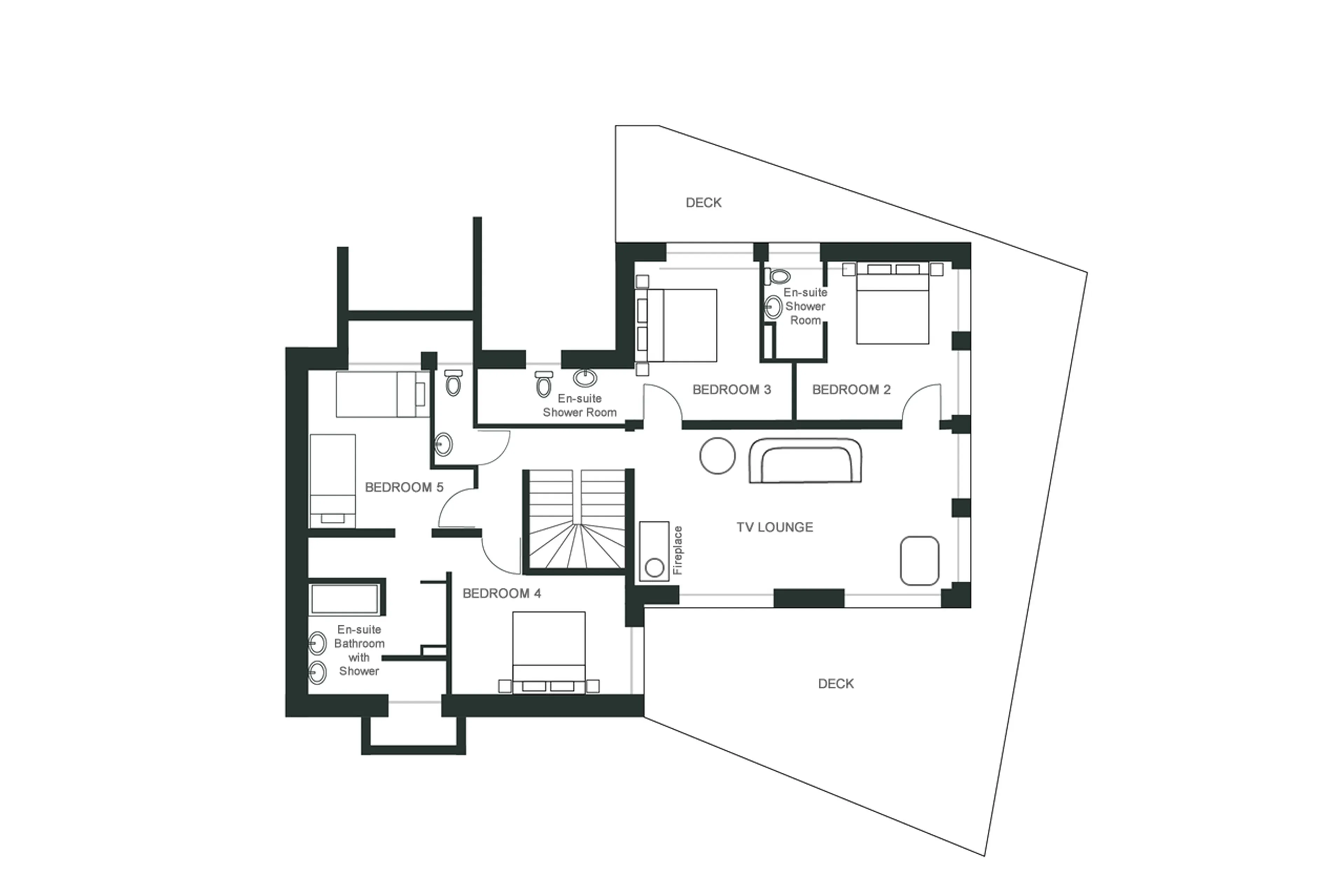 Upper ground level floor plan of Chalet Kuma in Chamonix