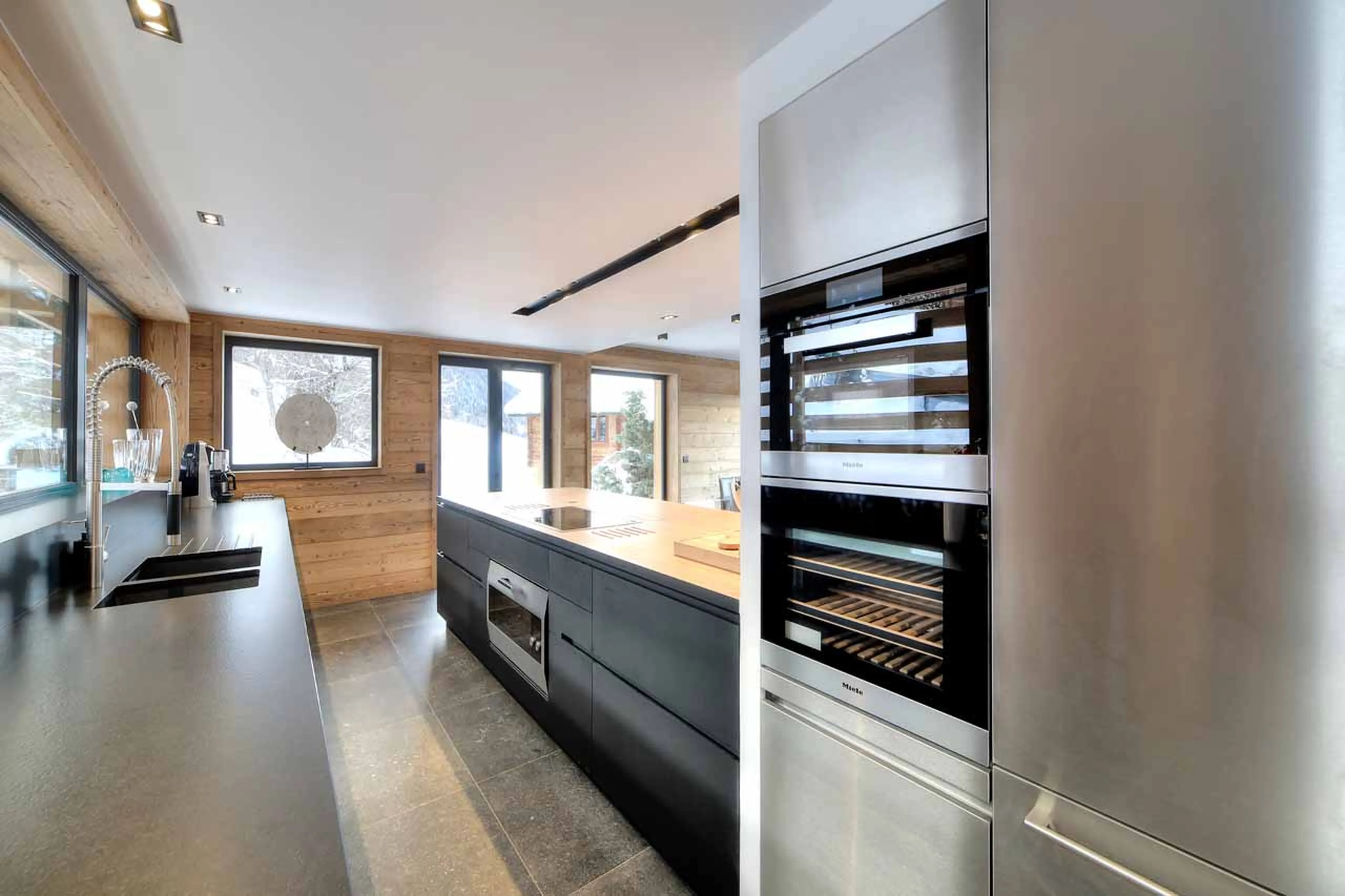 Modern open-plan kitchen at Chalet Kuma in Chamonix