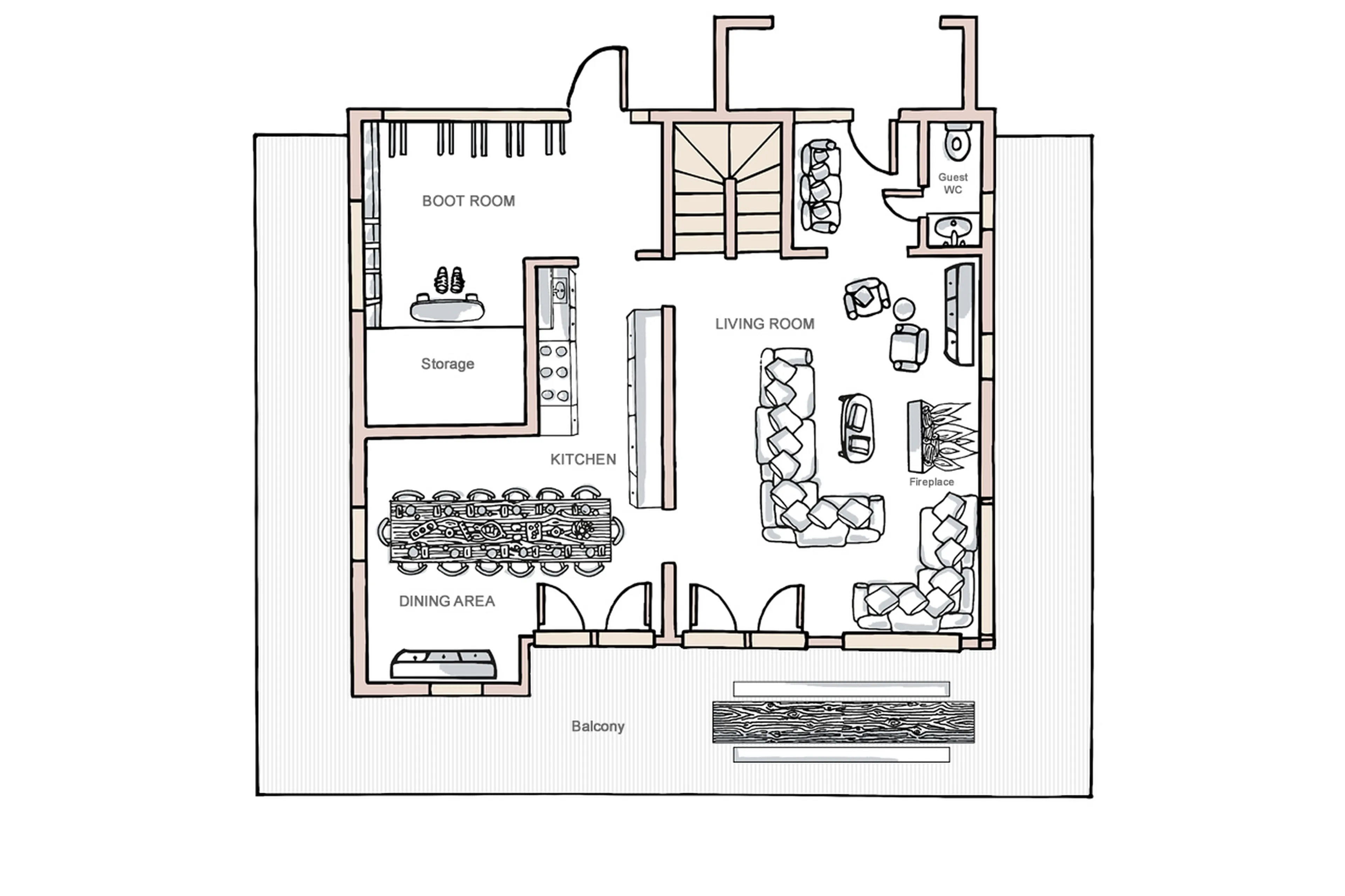 Level 0 floor plan of Chalet La Chouette in Meribel