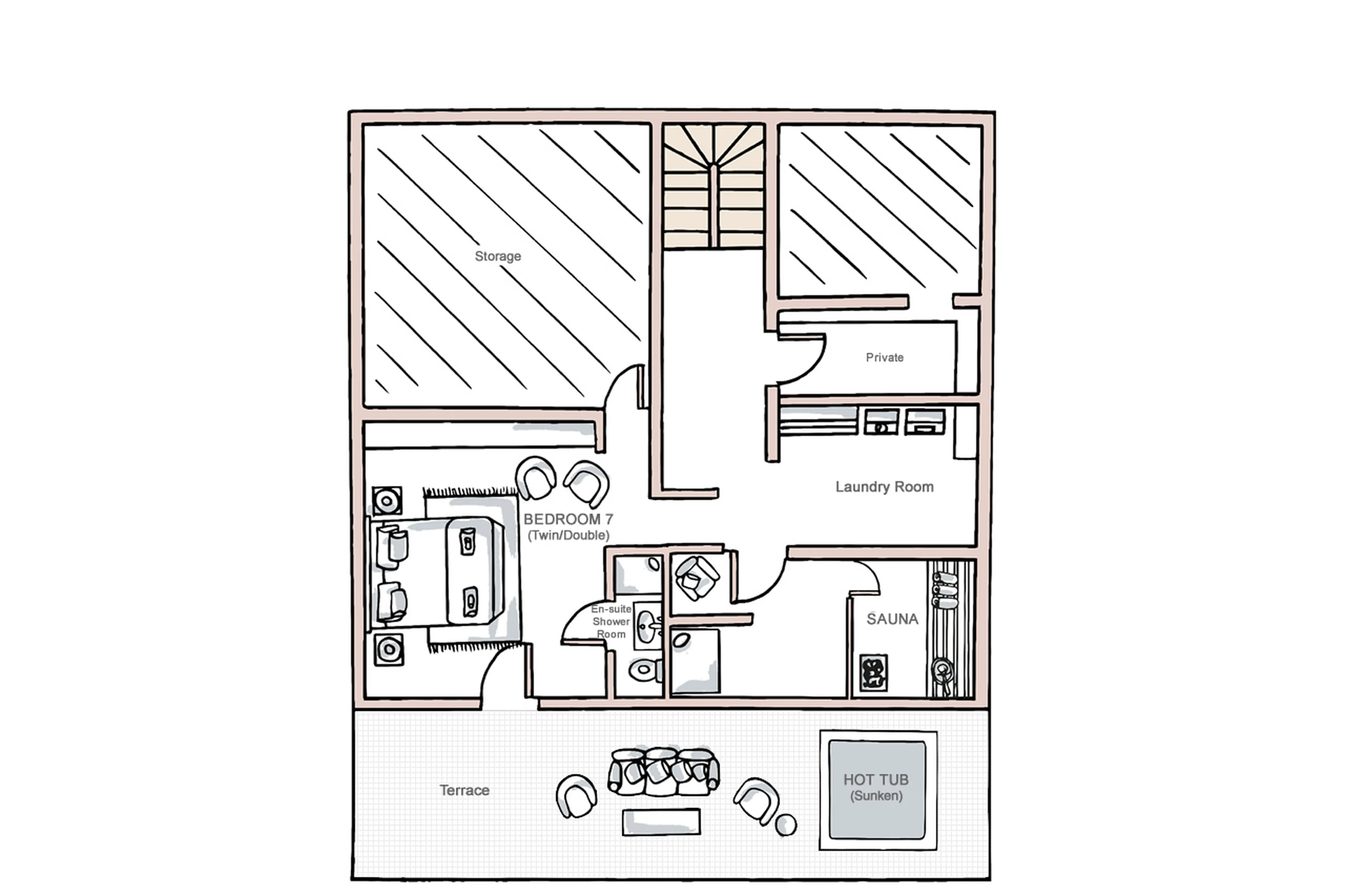 Level -2 floor plan of Chalet La Chouette in Meribel