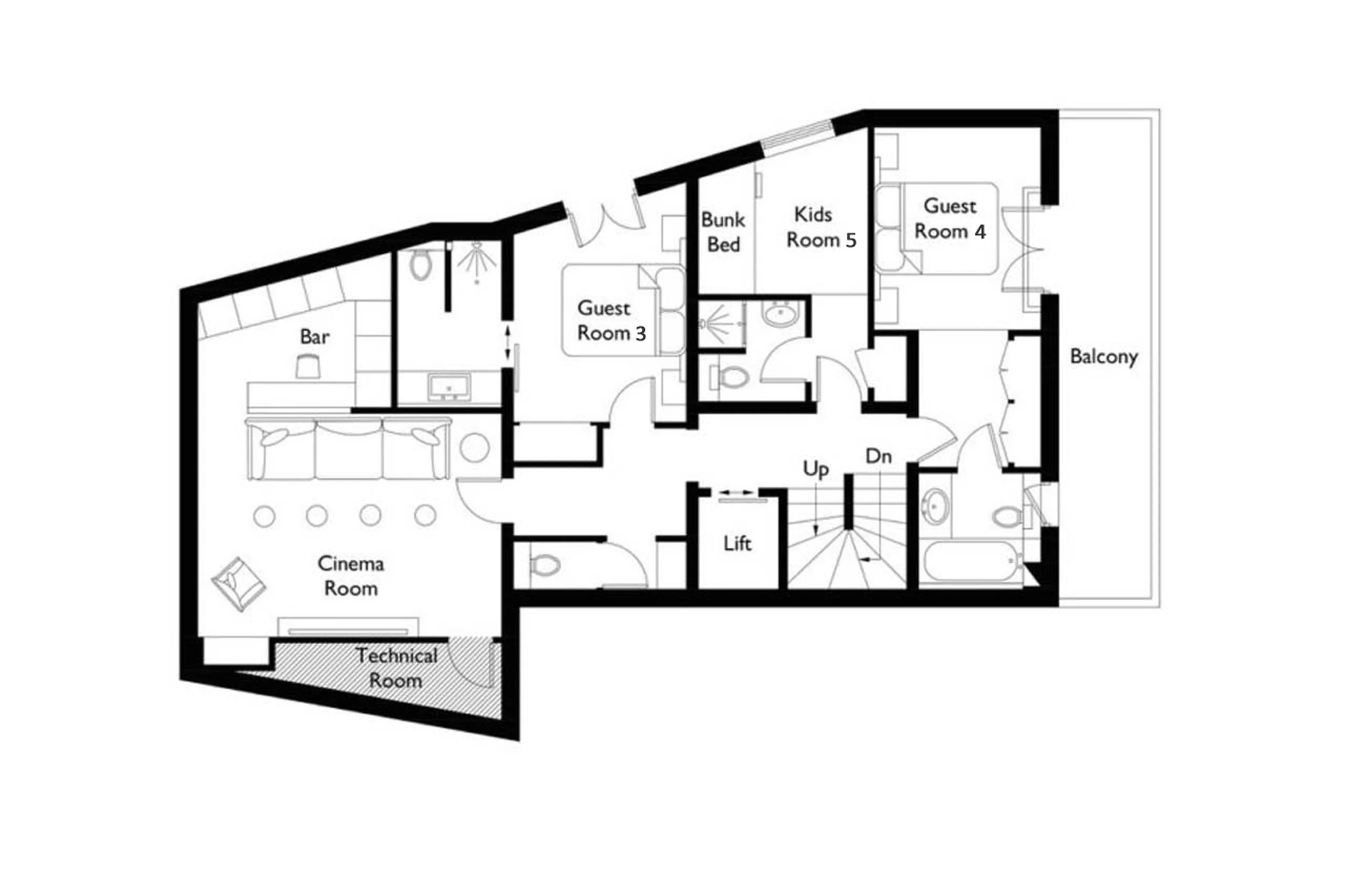 Level 1 floor plan of Chalet La Colombe in Courchevel 1850