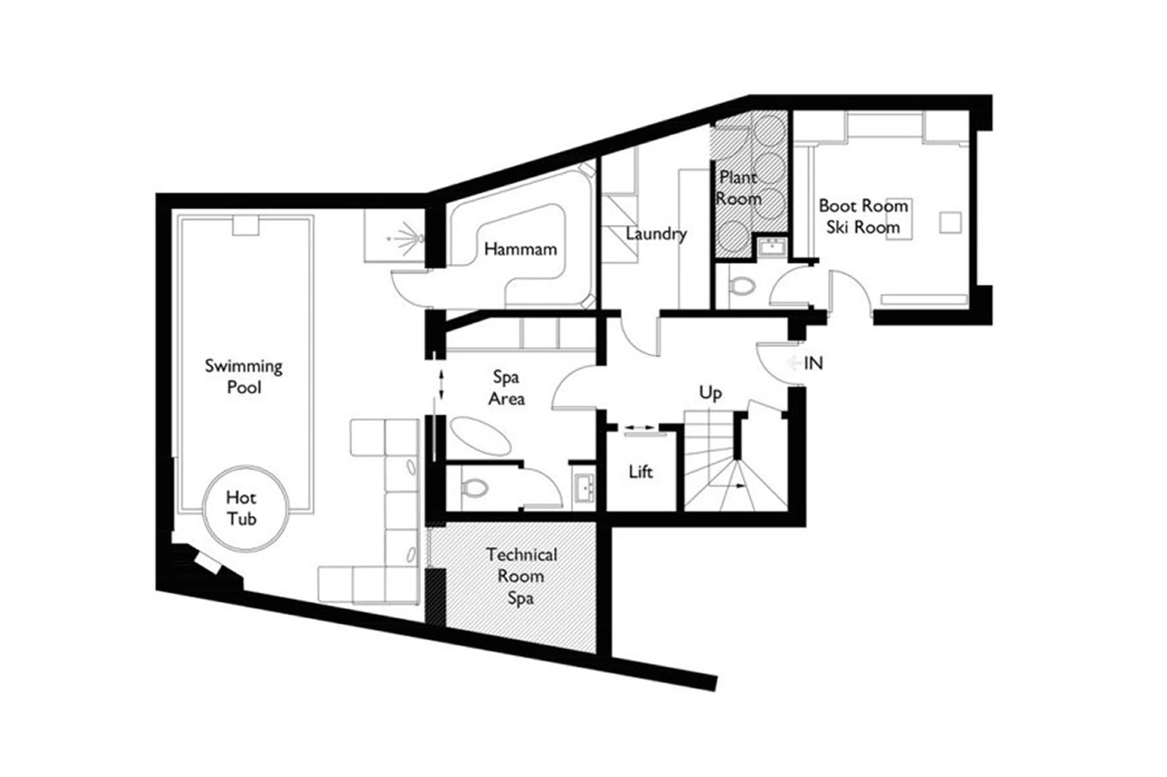 Level 0 floor plan of Chalet La Colombe in Courchevel 1850