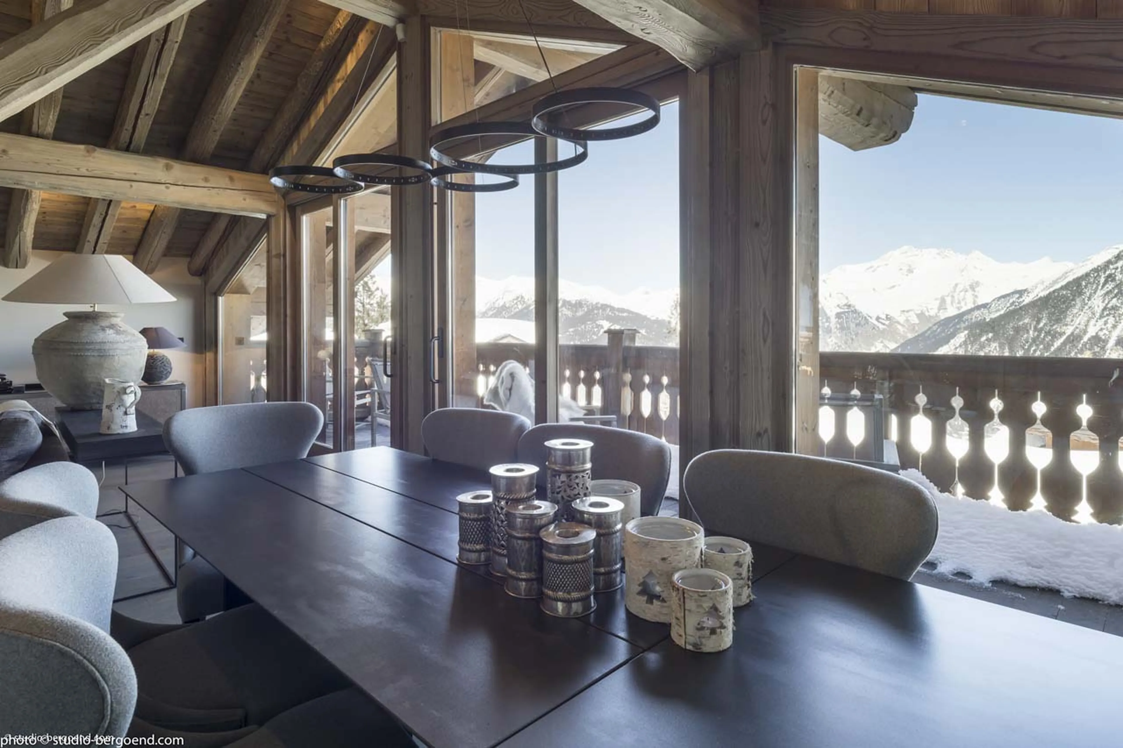 Mountain views from living area of Chalet La Colombe in Courchevel 1850