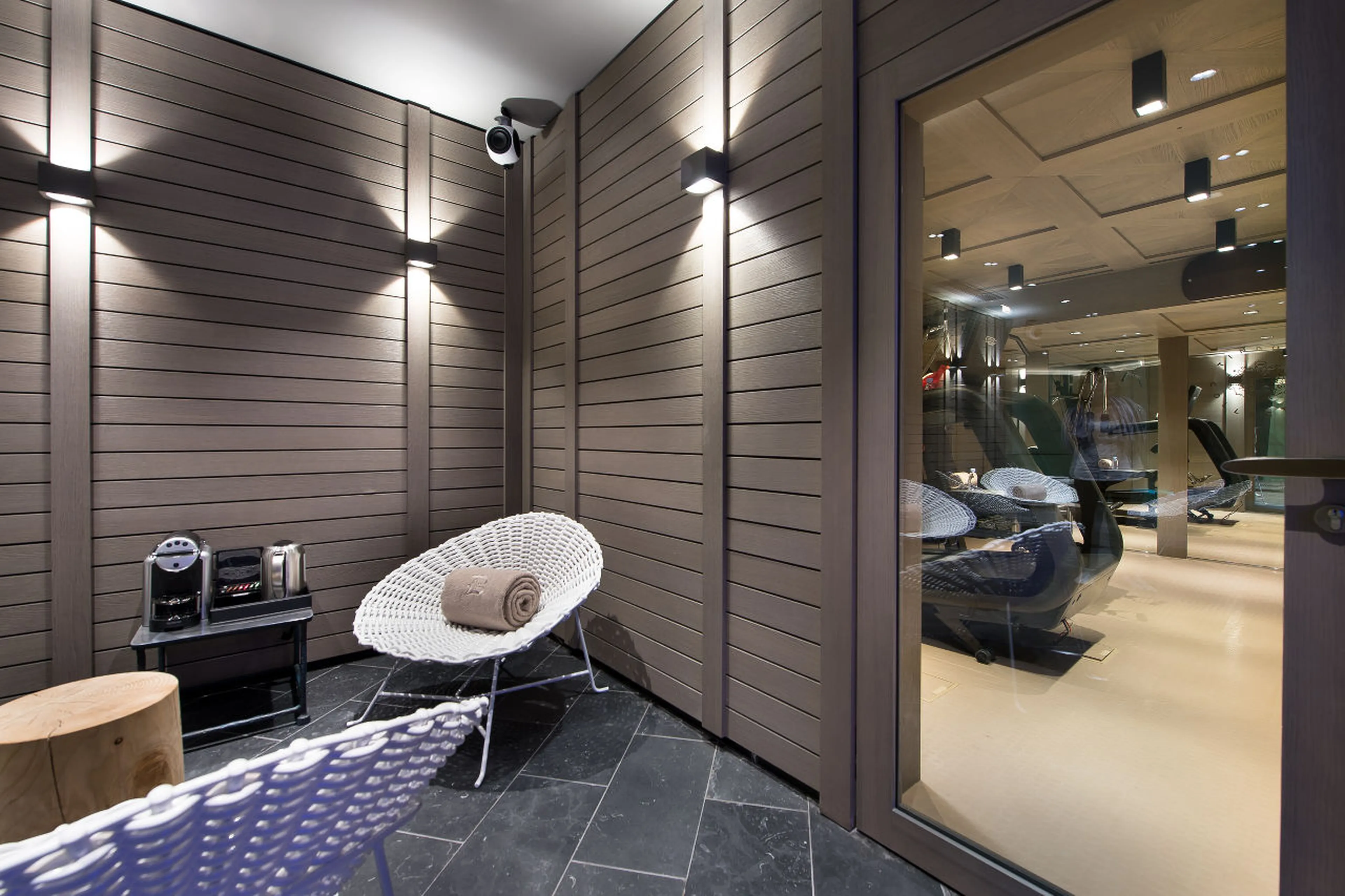 Spa area of La Datcha in Courchevel 1850, with hammam, sauna and gym