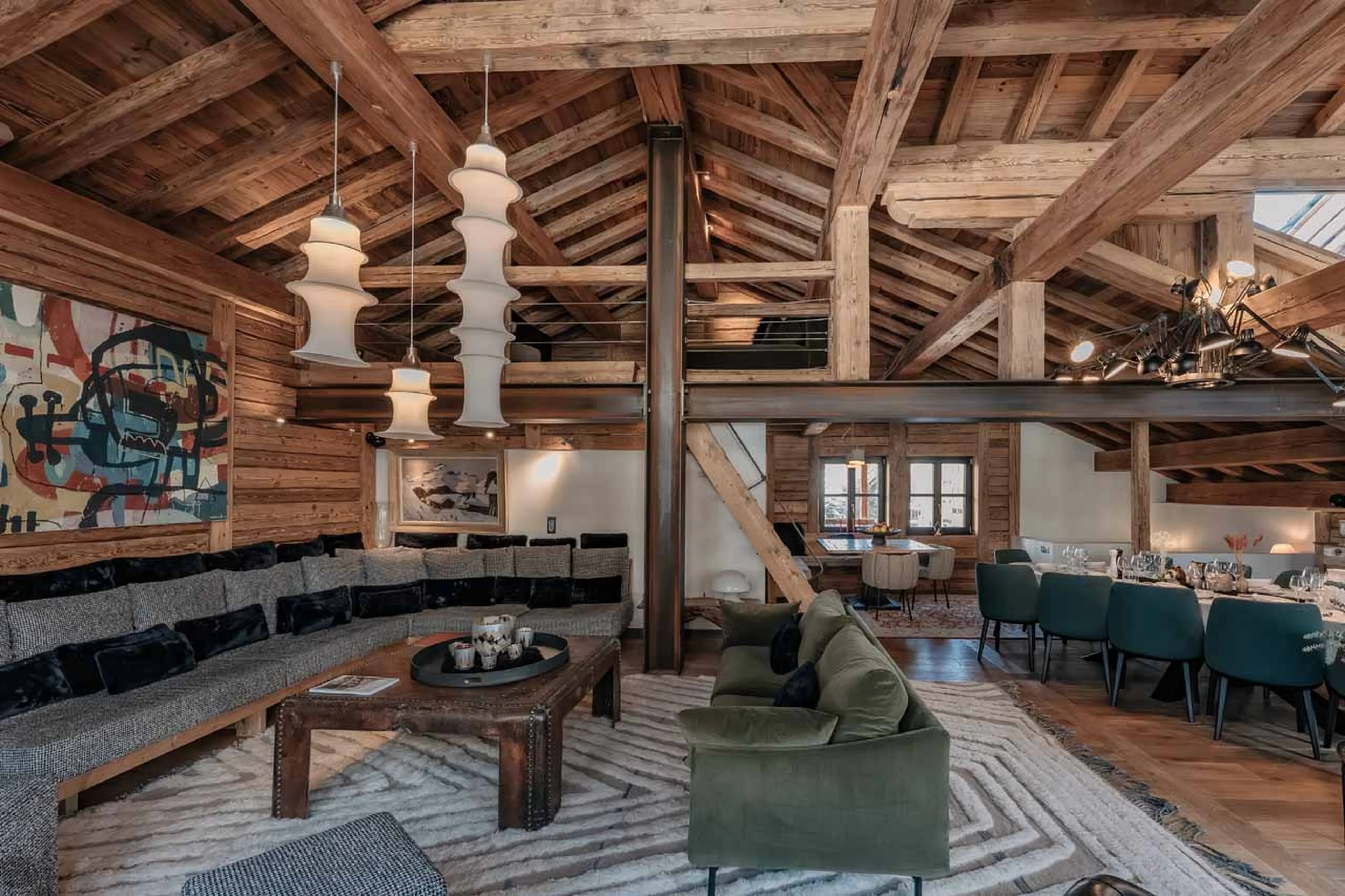 Living and dining area at Chalet La Face in Val d'Isere