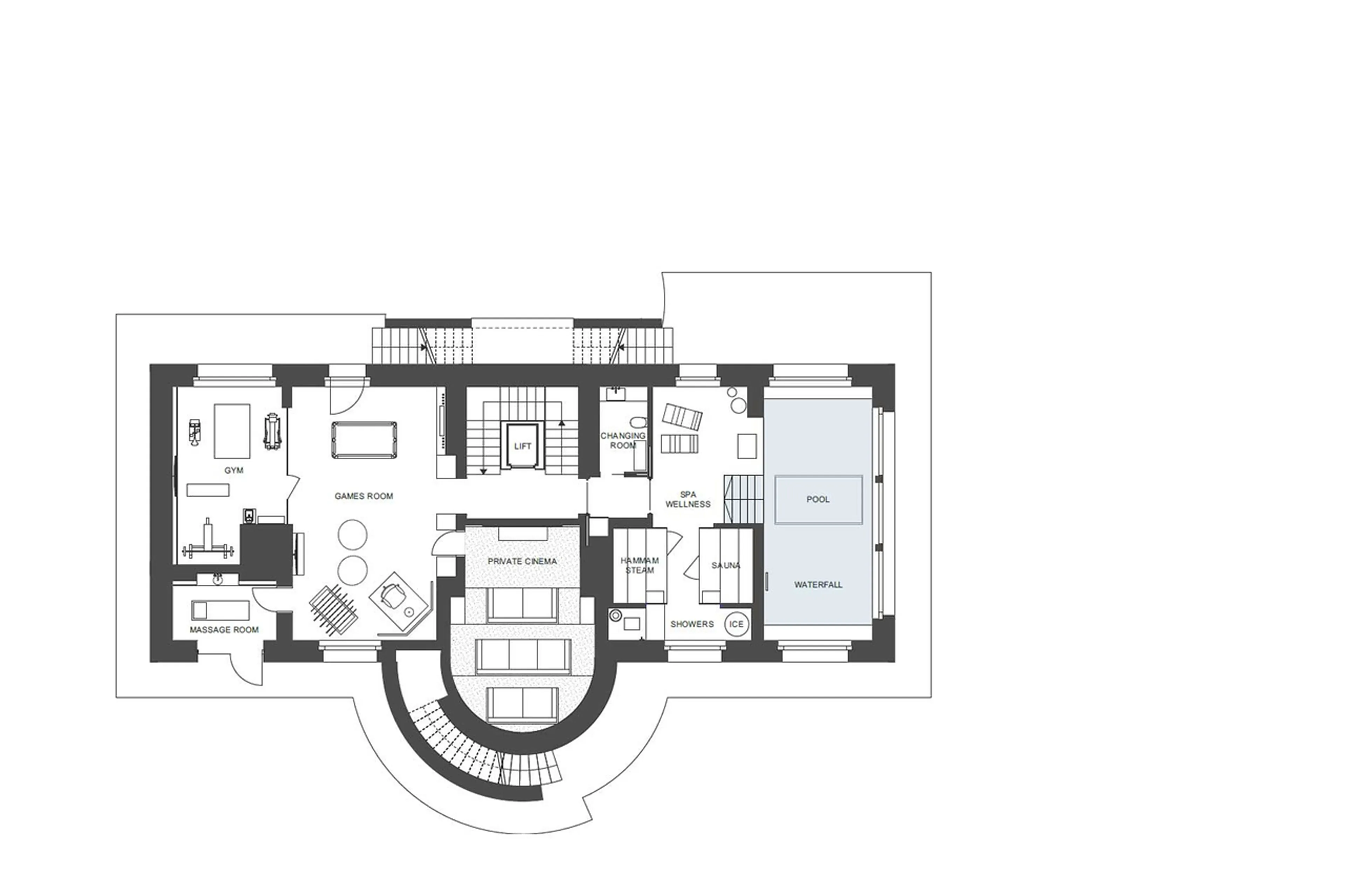 Level 0 floor plan of Chalet La Fenice in Breuil-Cervinia