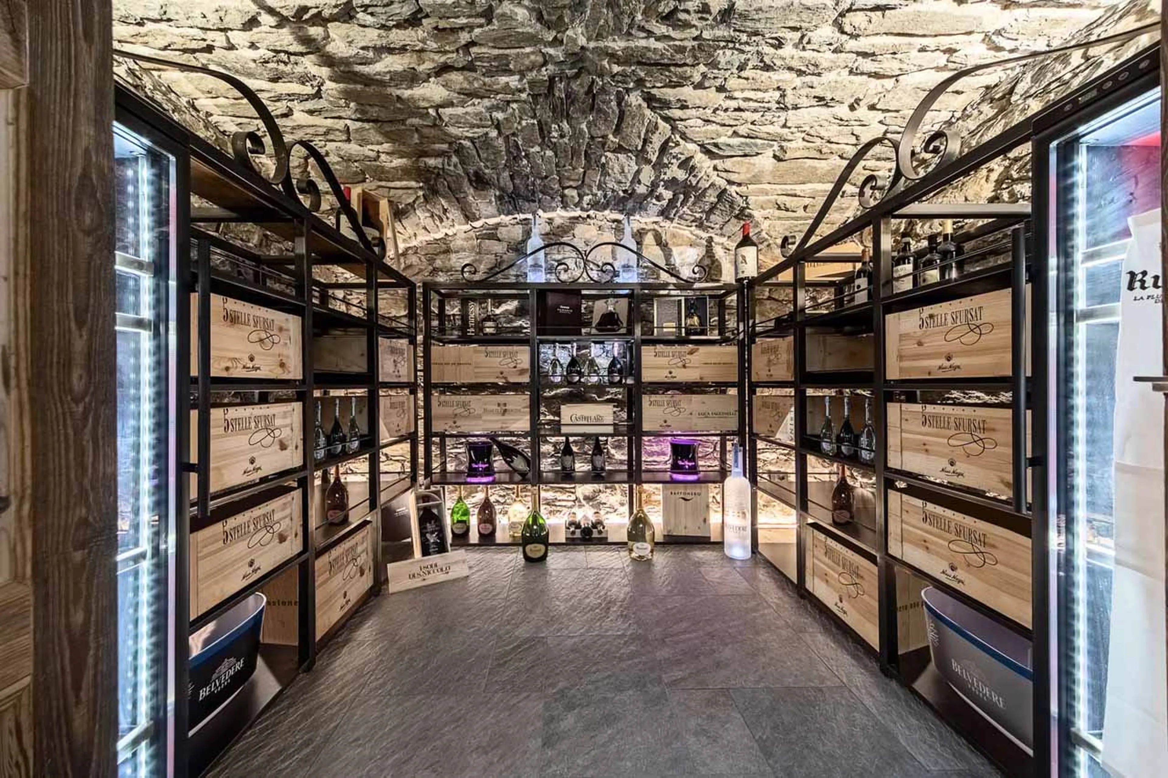 Wine cellar at Chalet La Fenice in Breuil-Cervinia