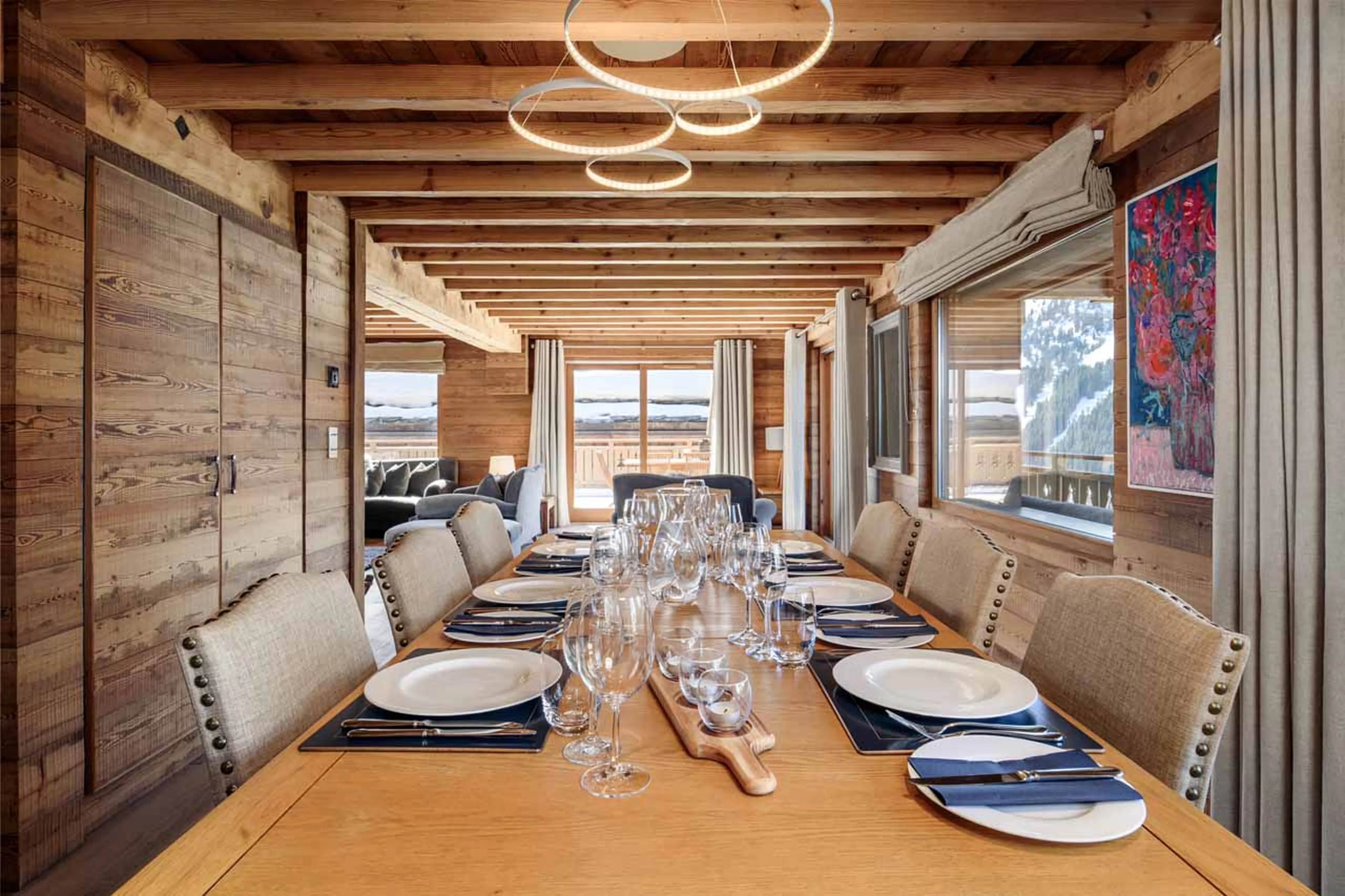 Dining table seating eight guests in Chalet La Folie, Meribel