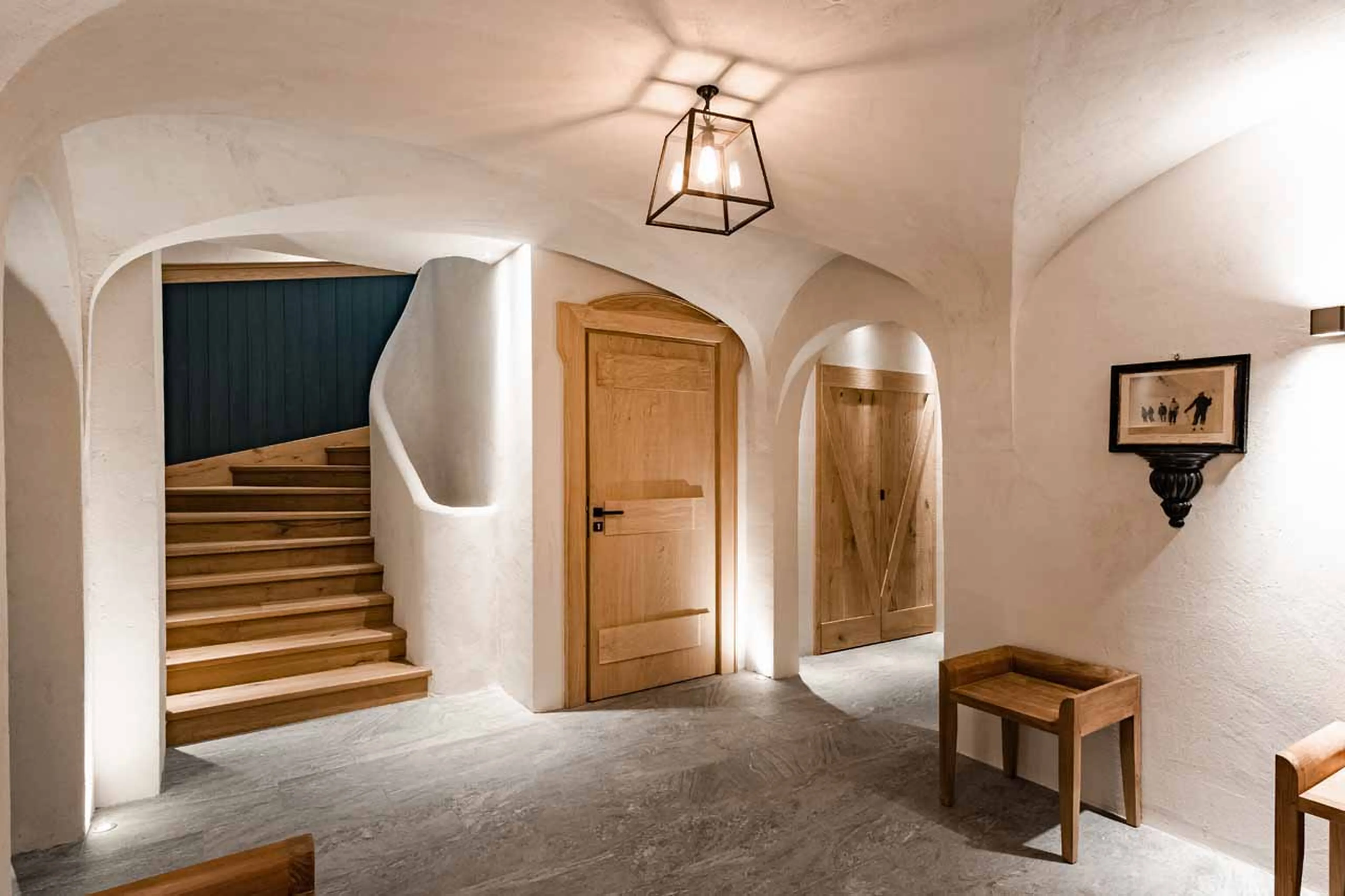 Staircase in entrance hall at Chalet La Grange in Val d'Isere