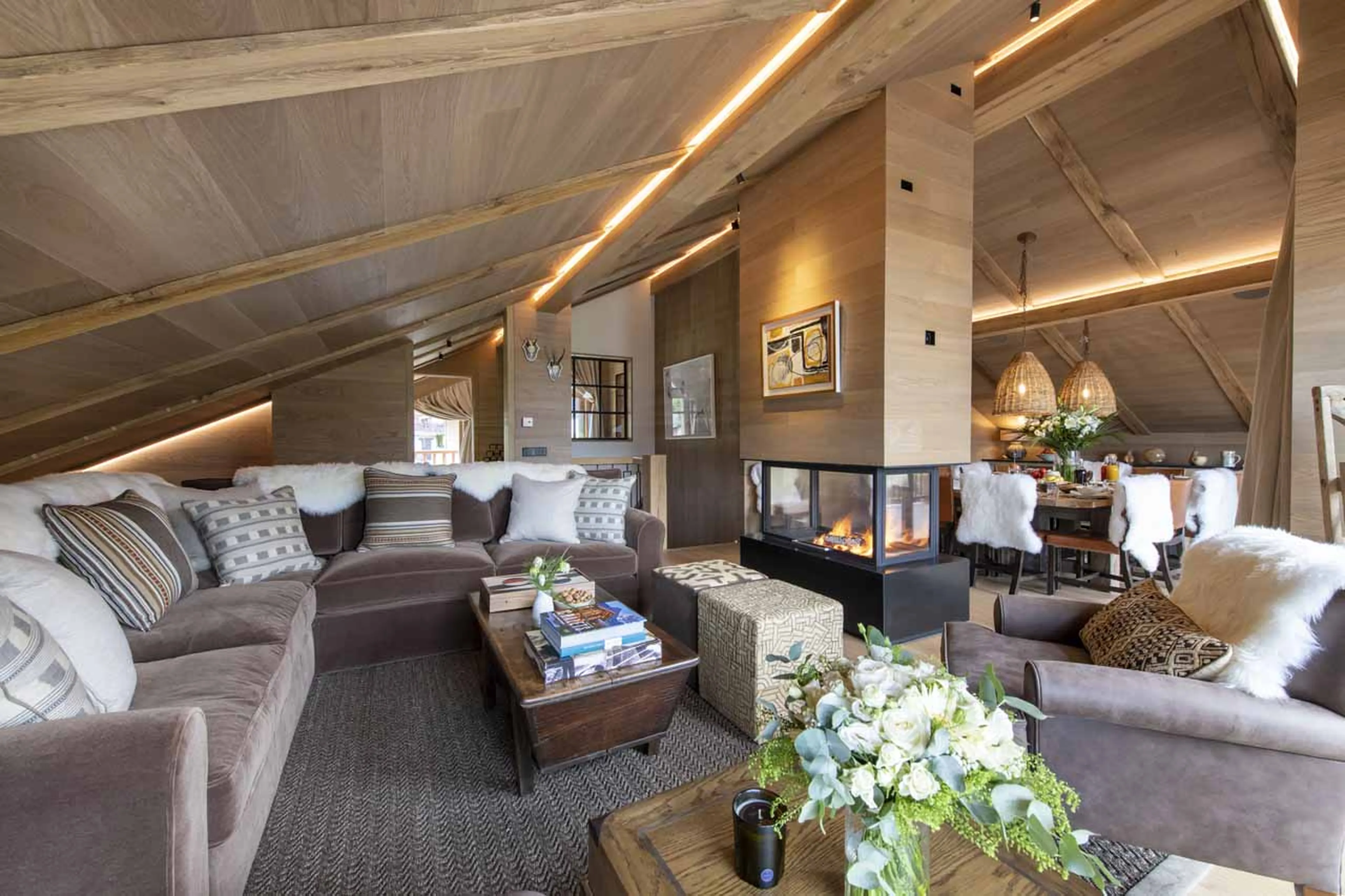 Living area on top floor at Chalet La Loze in Meribel