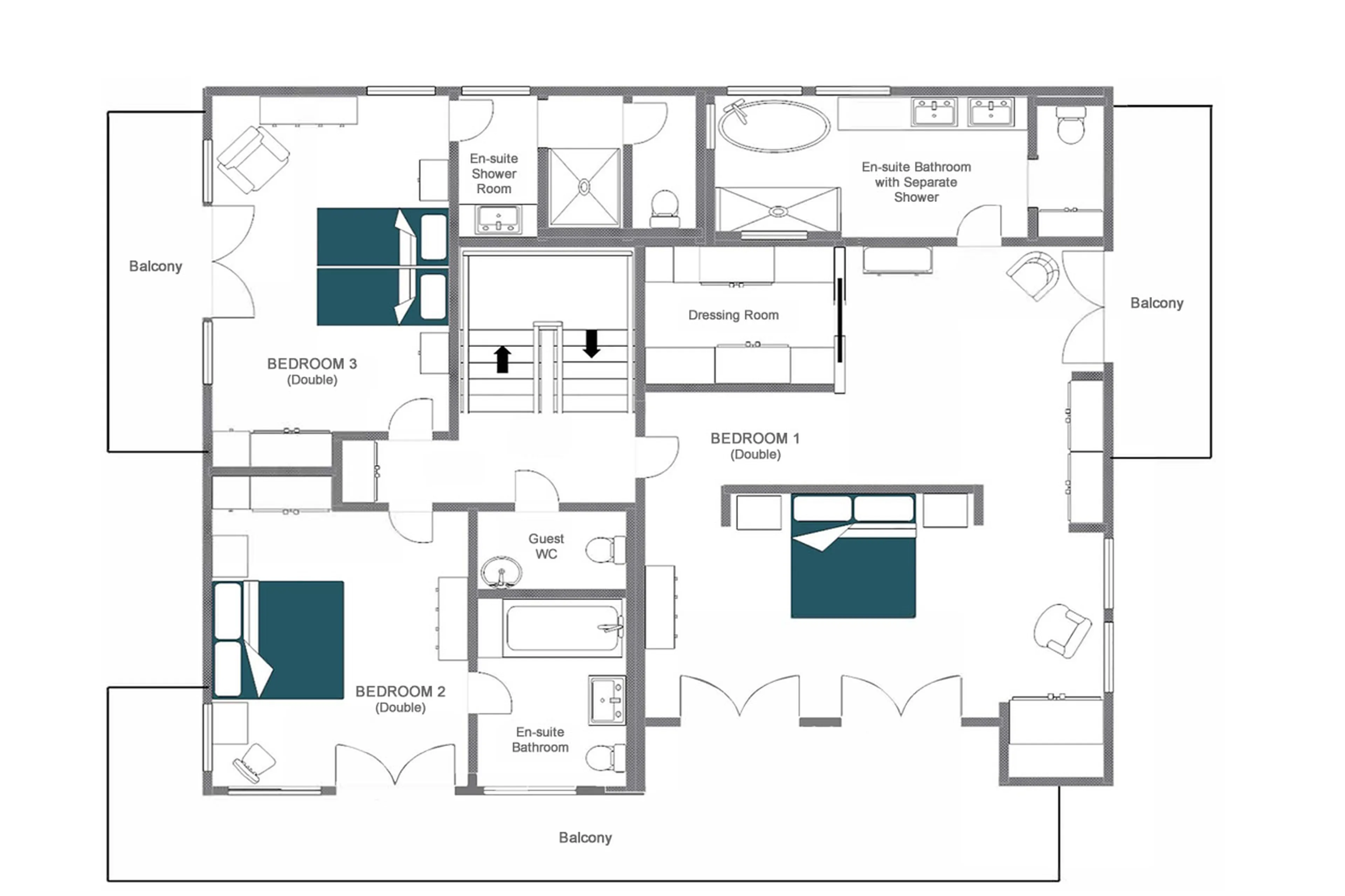 Level 2 floor plan of Chalet La Loze in Verbier