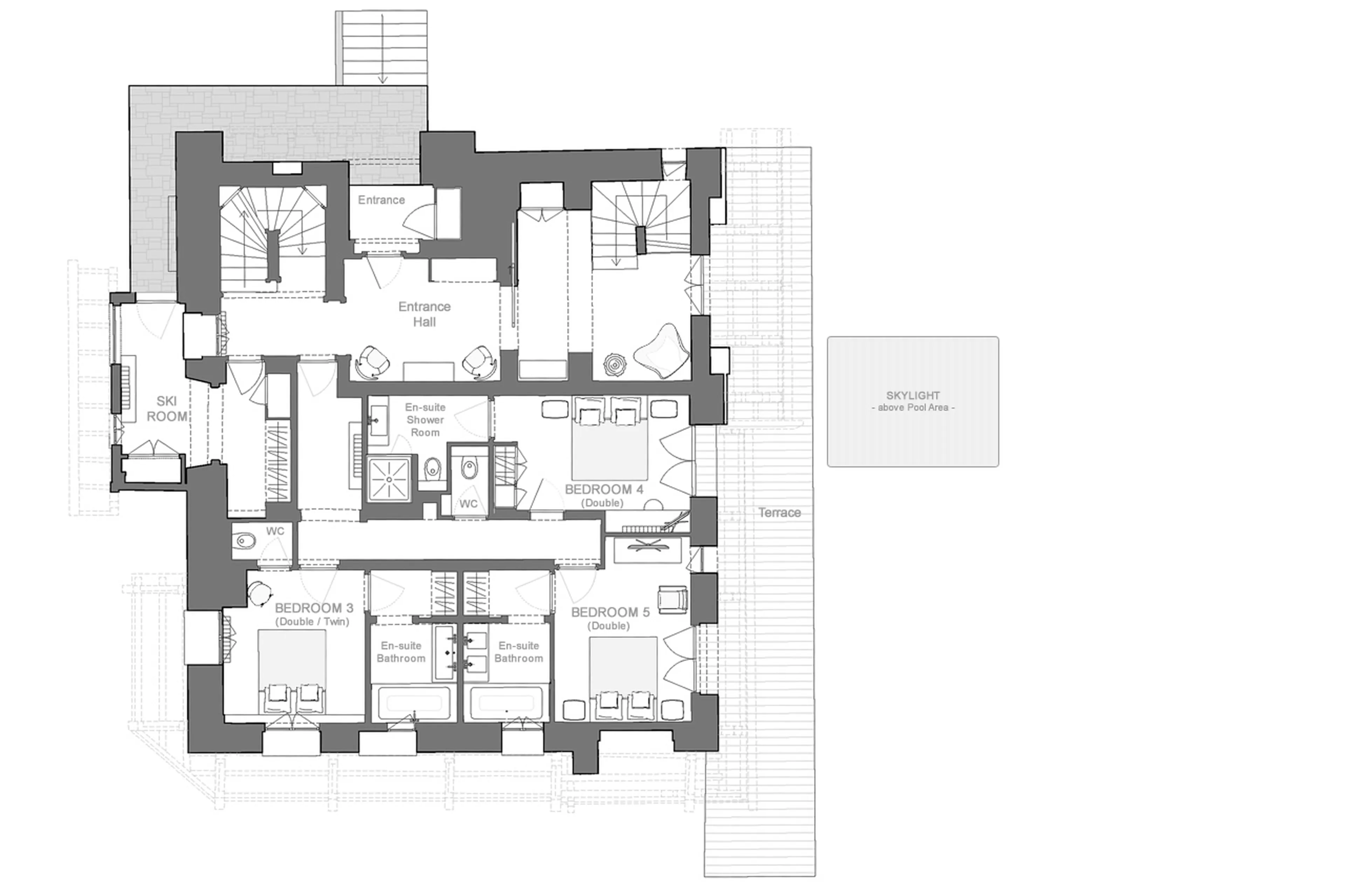 Level 0 floor plan of Chalet La Reserve in Val d'Isere