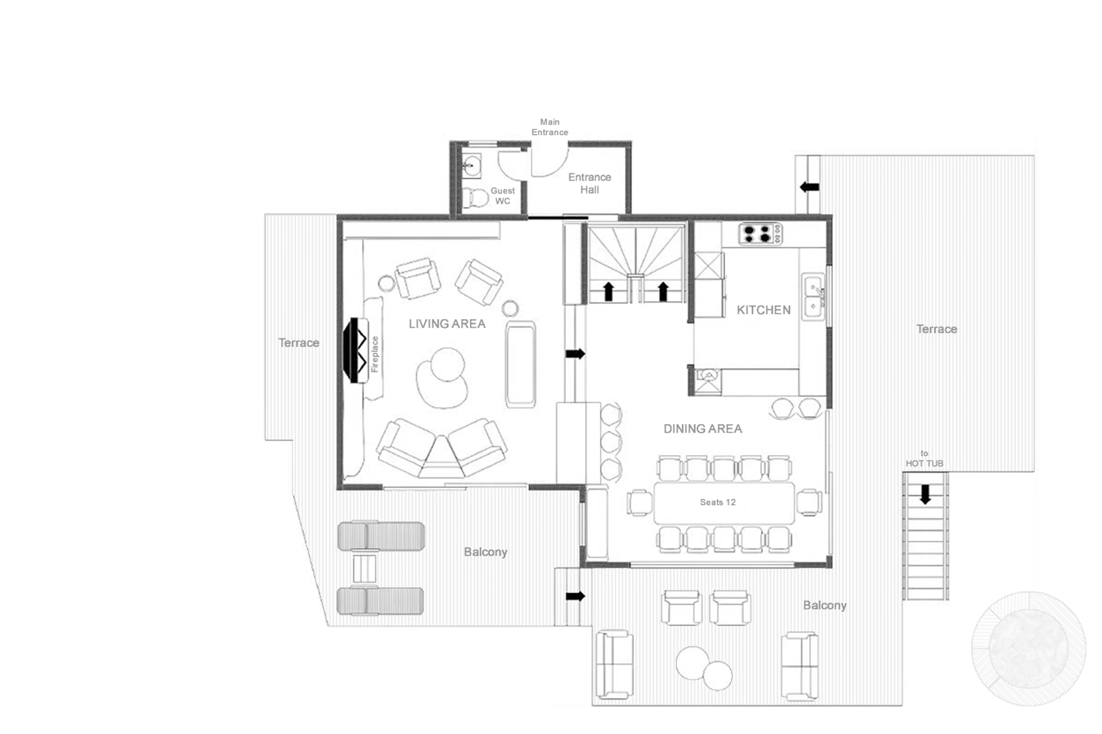 Level 1 floor plan of Chalet La Rochette in Verbier