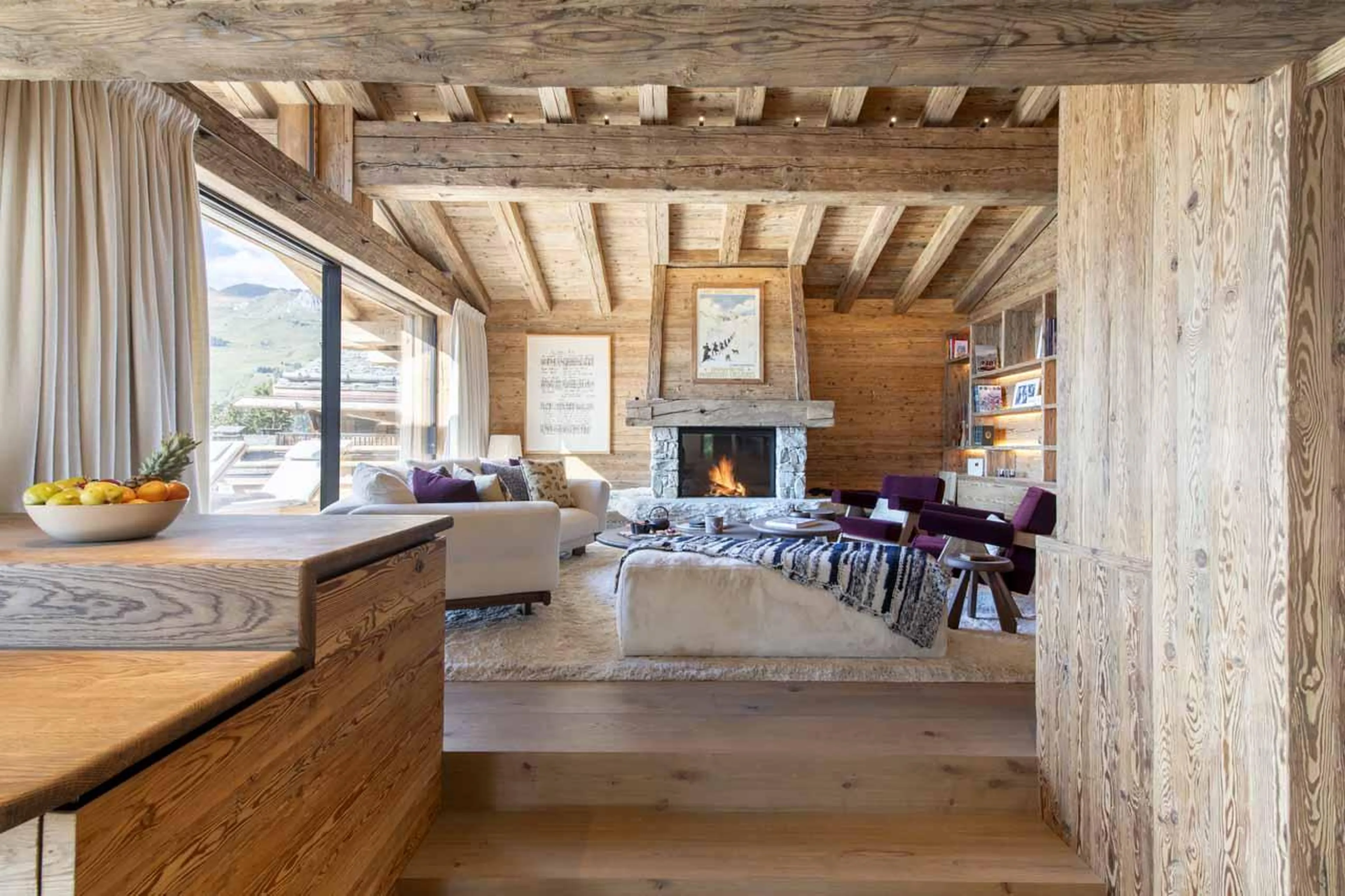 View of sitting room from kitchen in Chalet La Rochette, Verbier