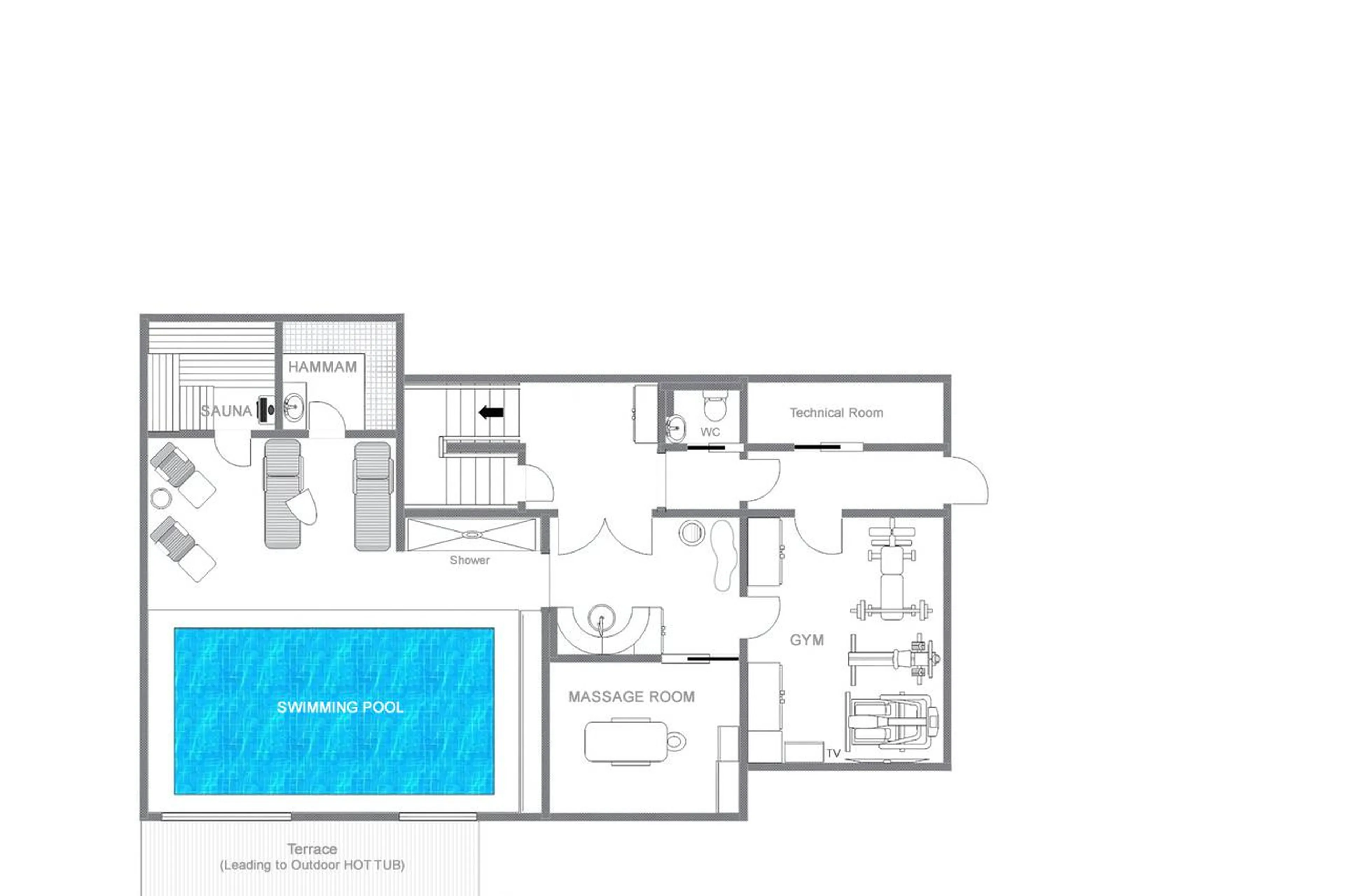 Level -1 floor plan of Chalet La Taniere in Meribel