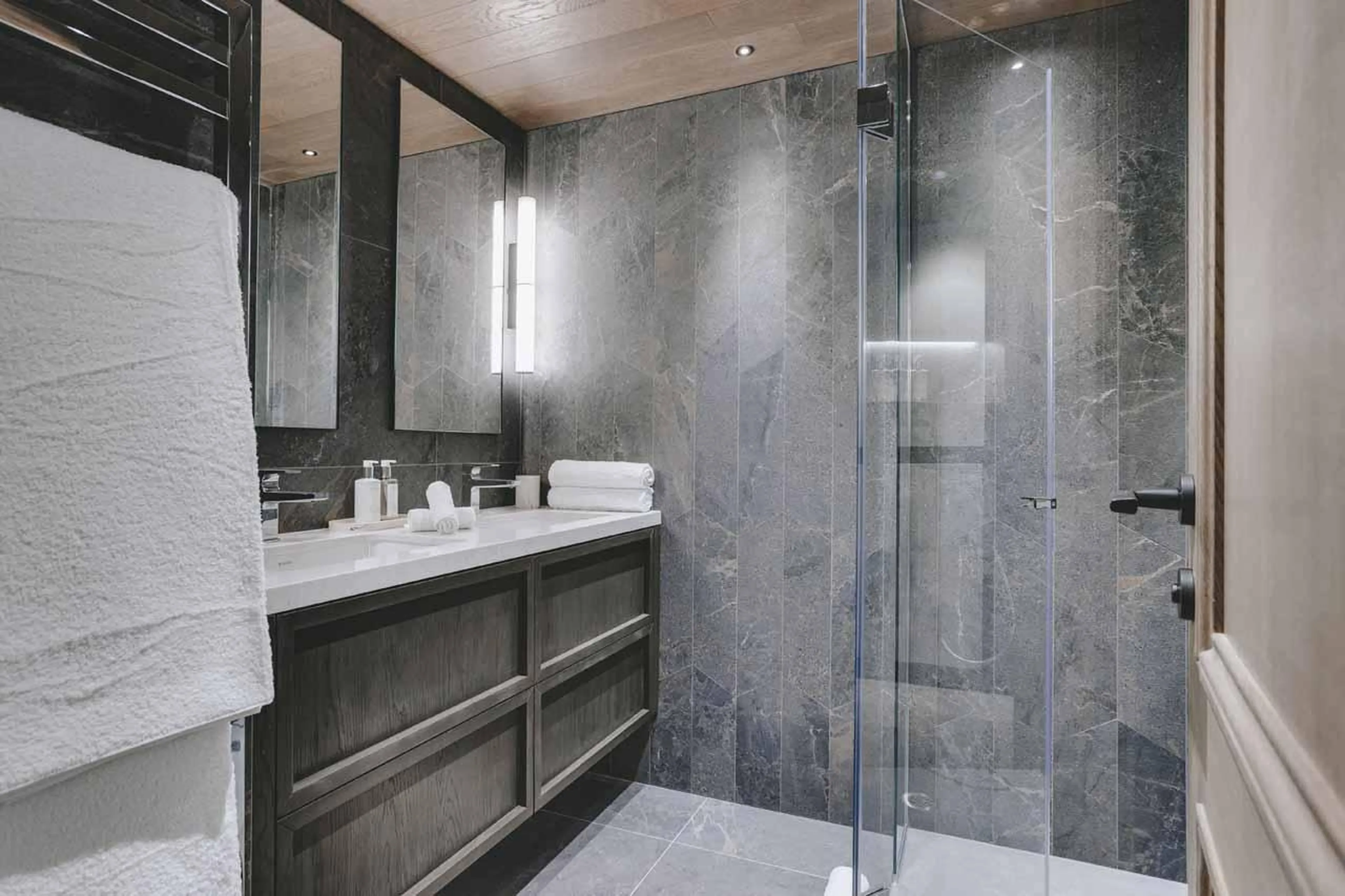 En-suite shower room at Chalet La Tene, Val d'Isere