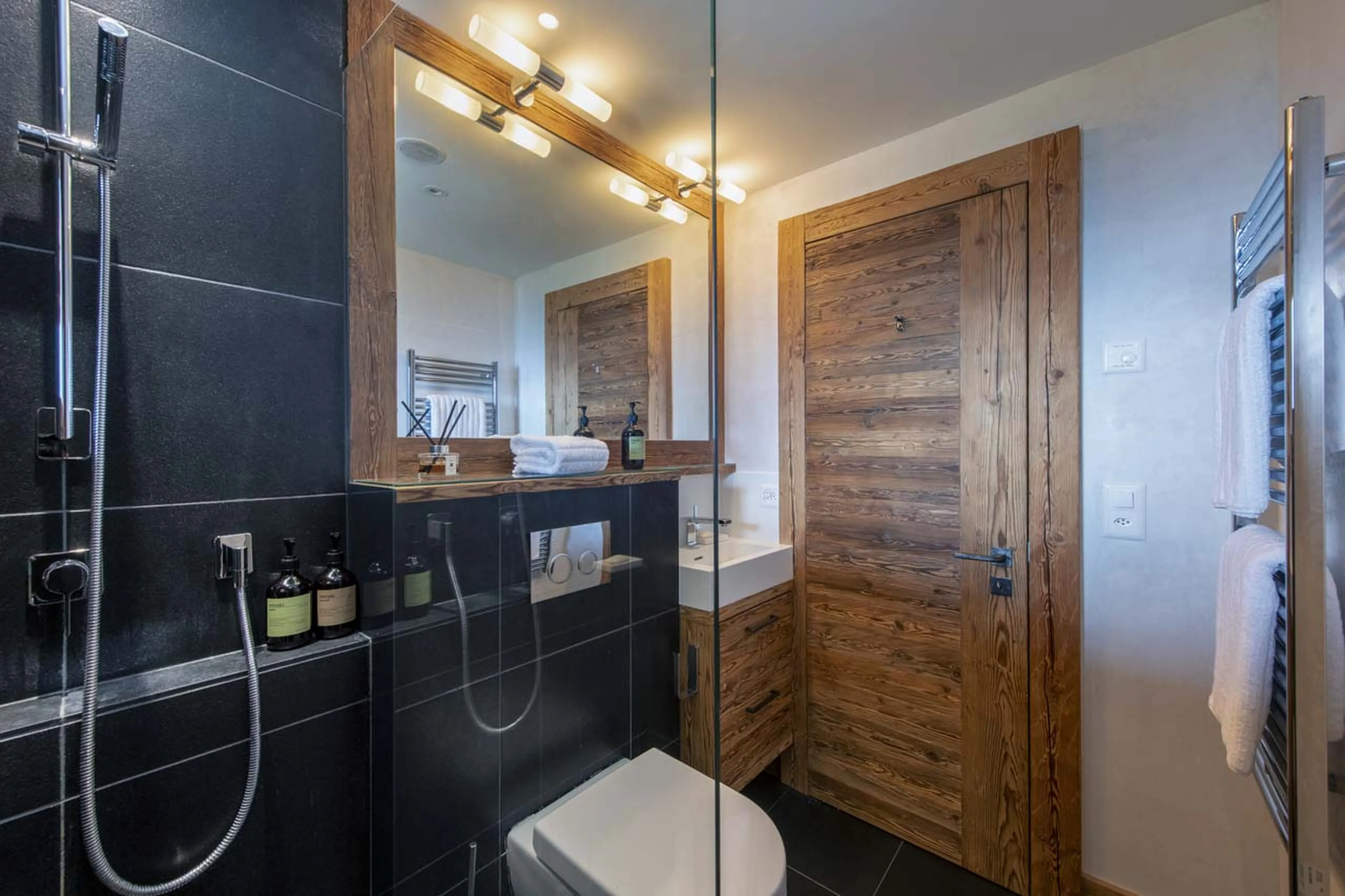 Shower room three at Chalet La Vigne in Verbier