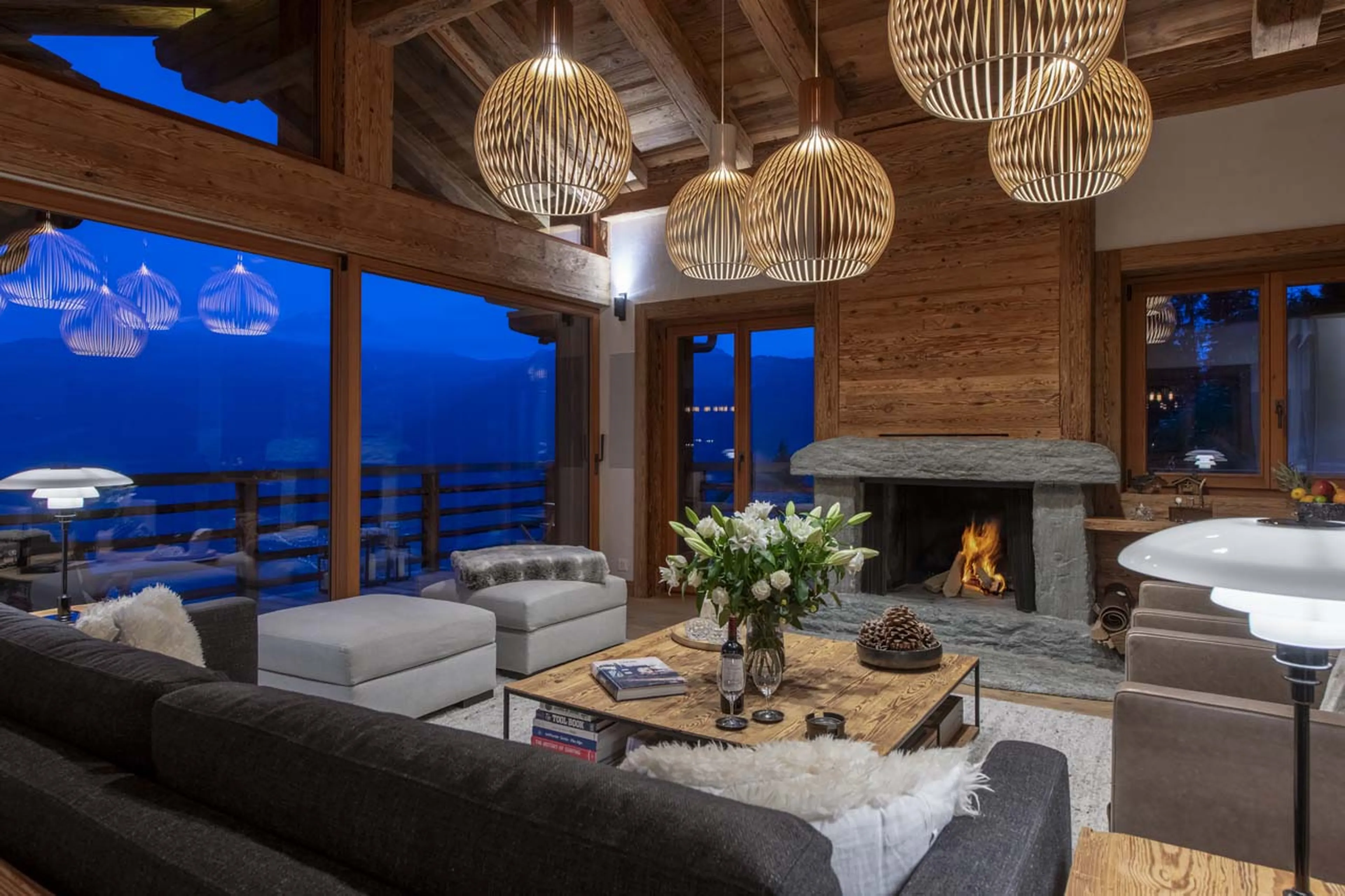 Fireplace in living area at Chalet La Vigne in Verbier