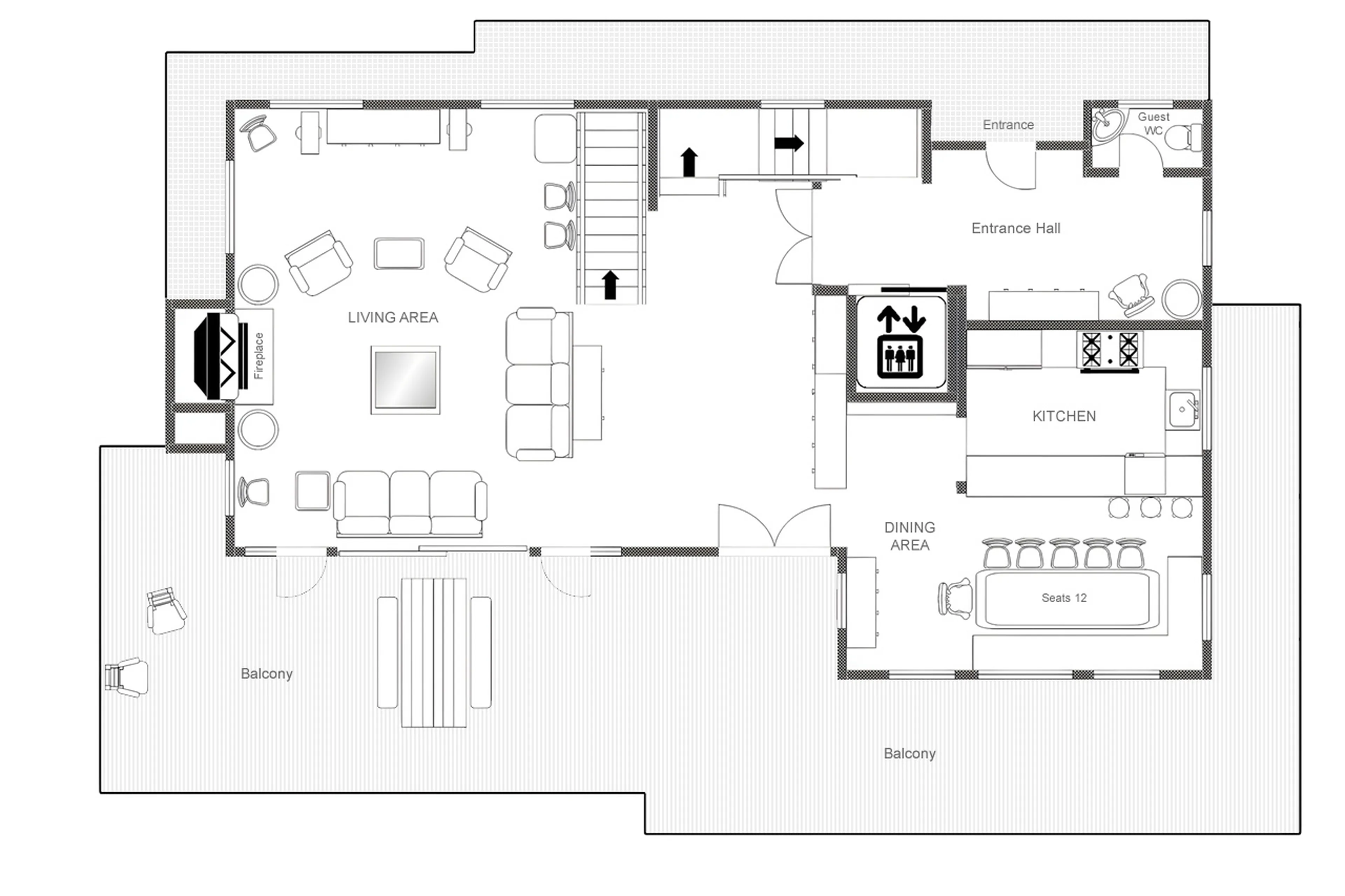 Level 1 floor plan of Chalet Lalapanzi in Verbier