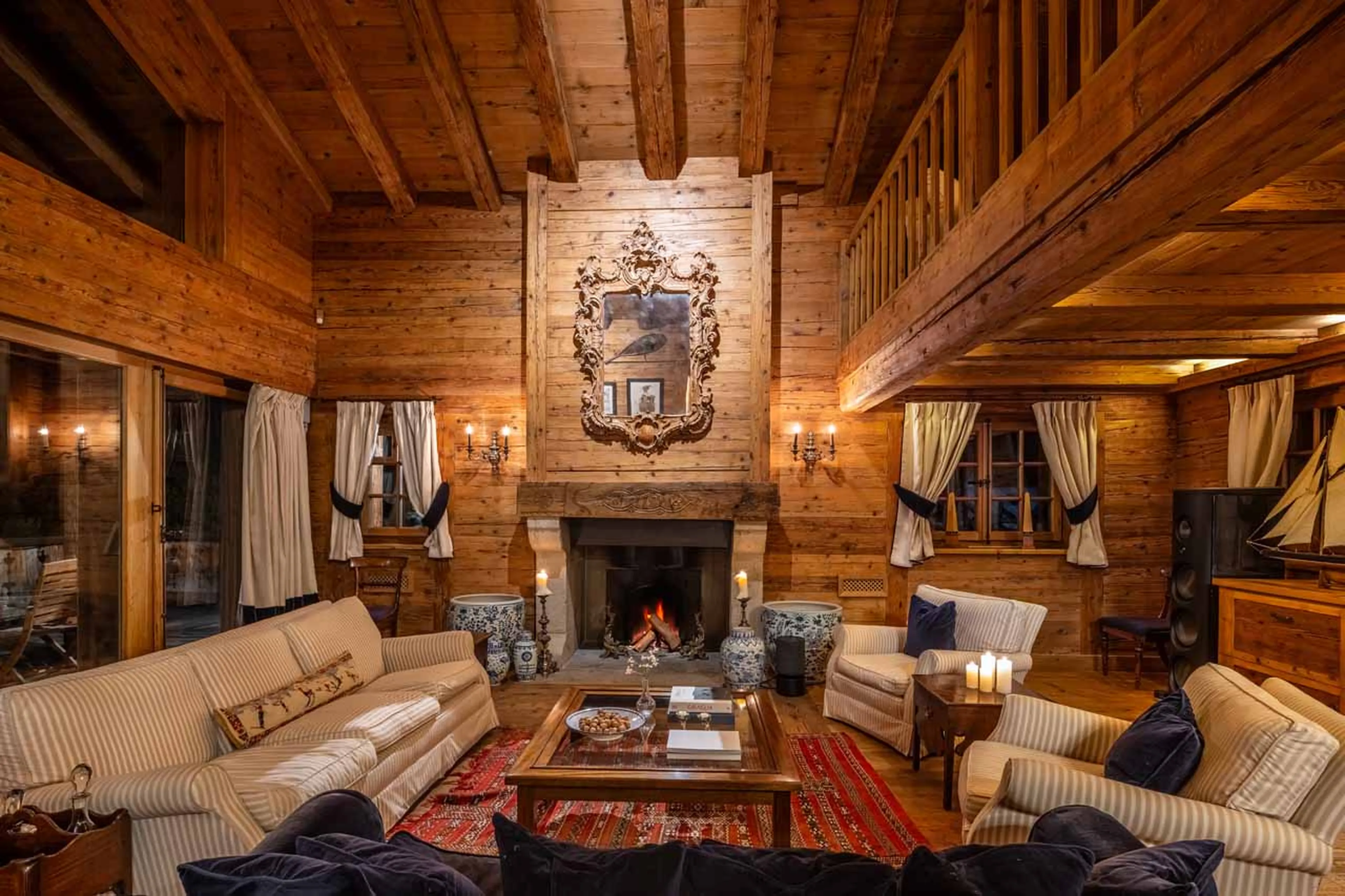 Living area fireplace at Chalet Lalapanzi in Verbier