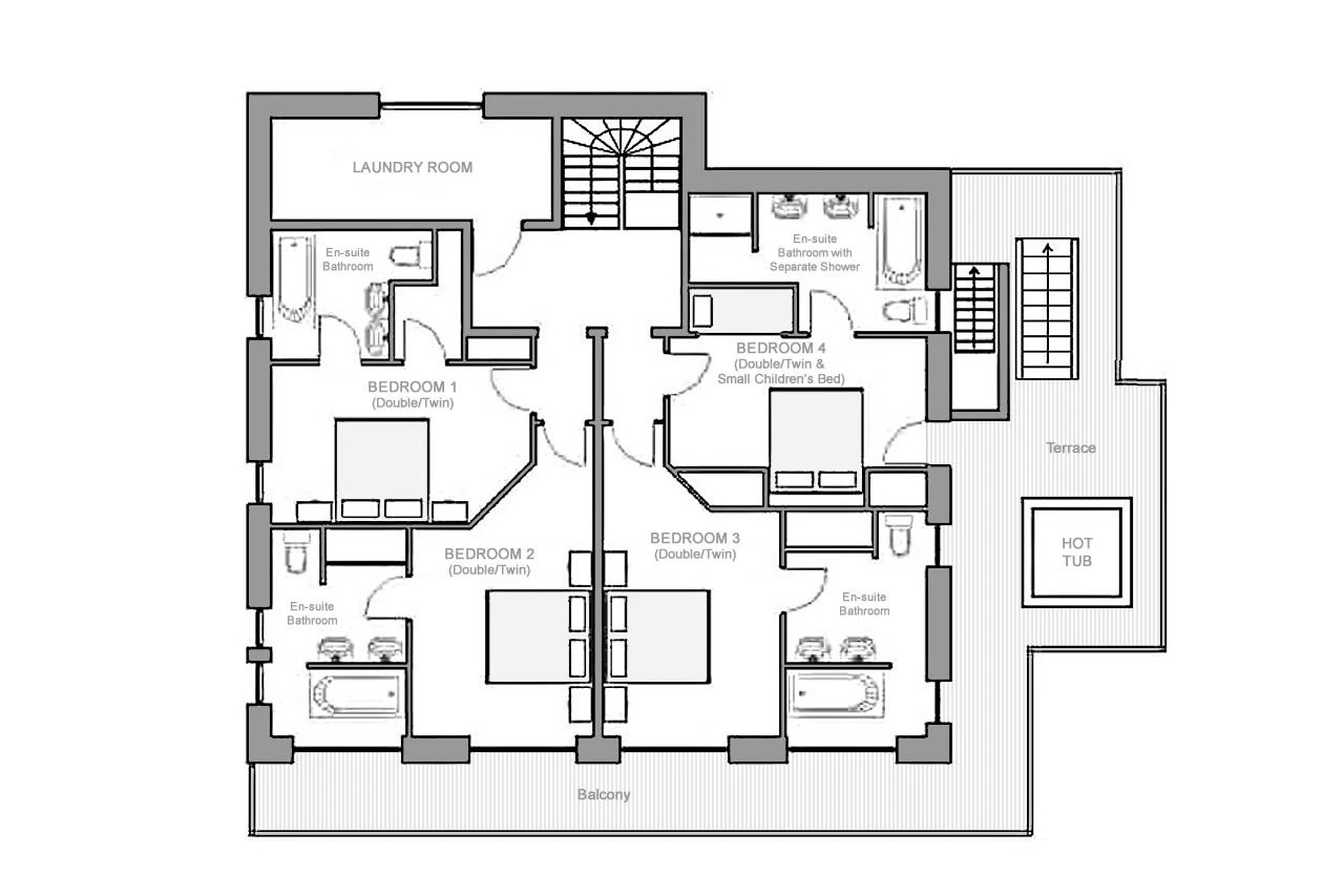 Level 1 floor plan of Chalet Lapin Blanc in Meribel