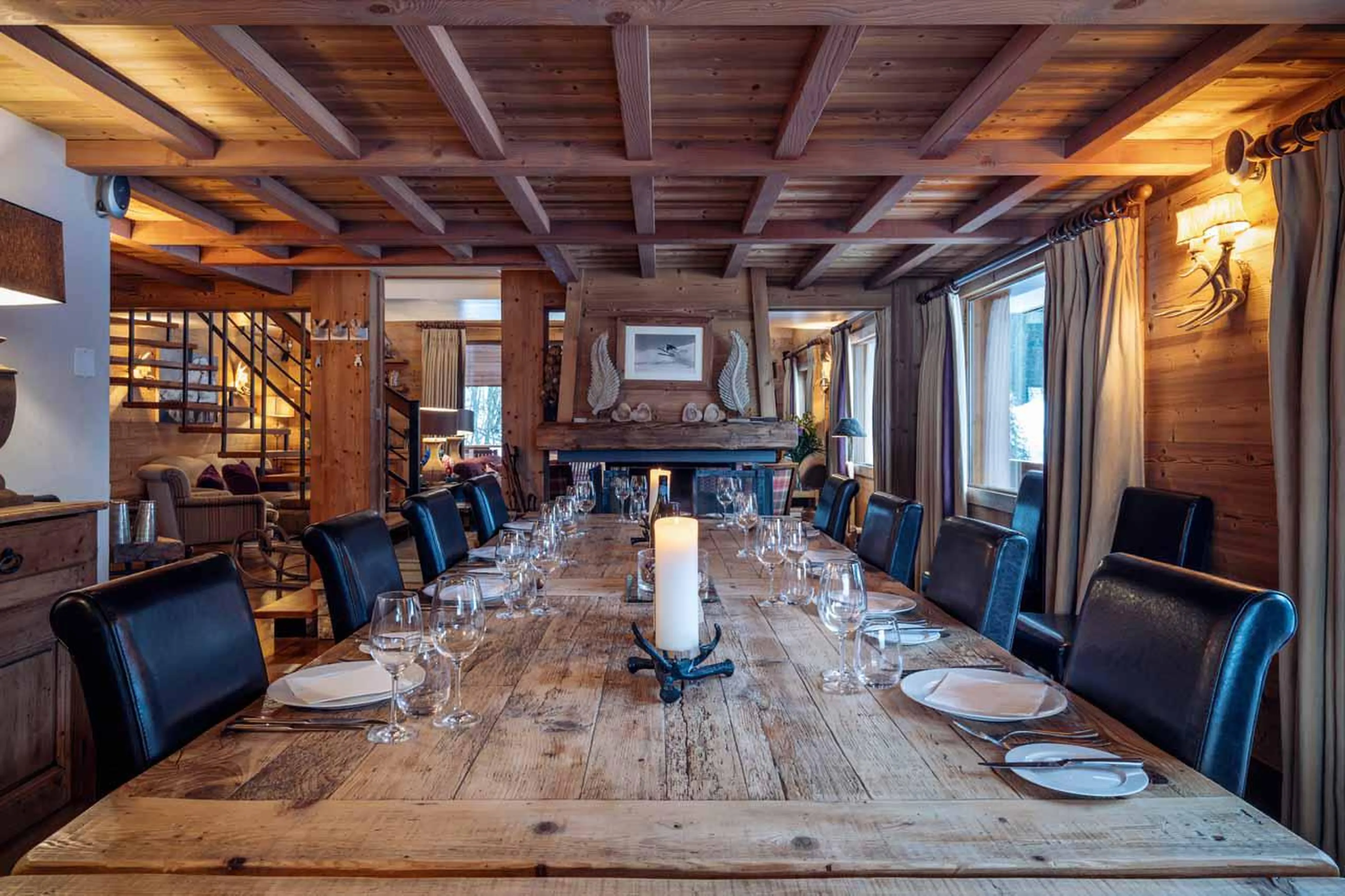 Elegant wooden dining table at Chalet Lapin Blanc in Meribel