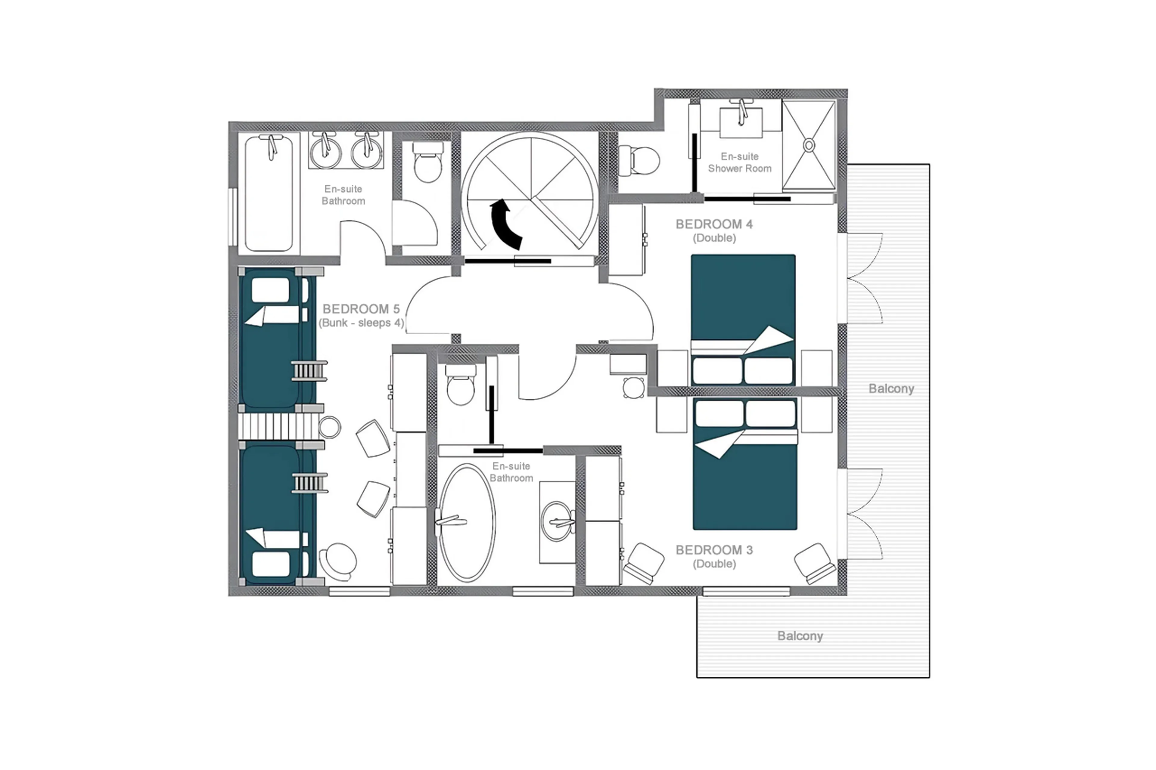 Level 2 floor plan of  Chalet L’Arctique in Courchevel 1850