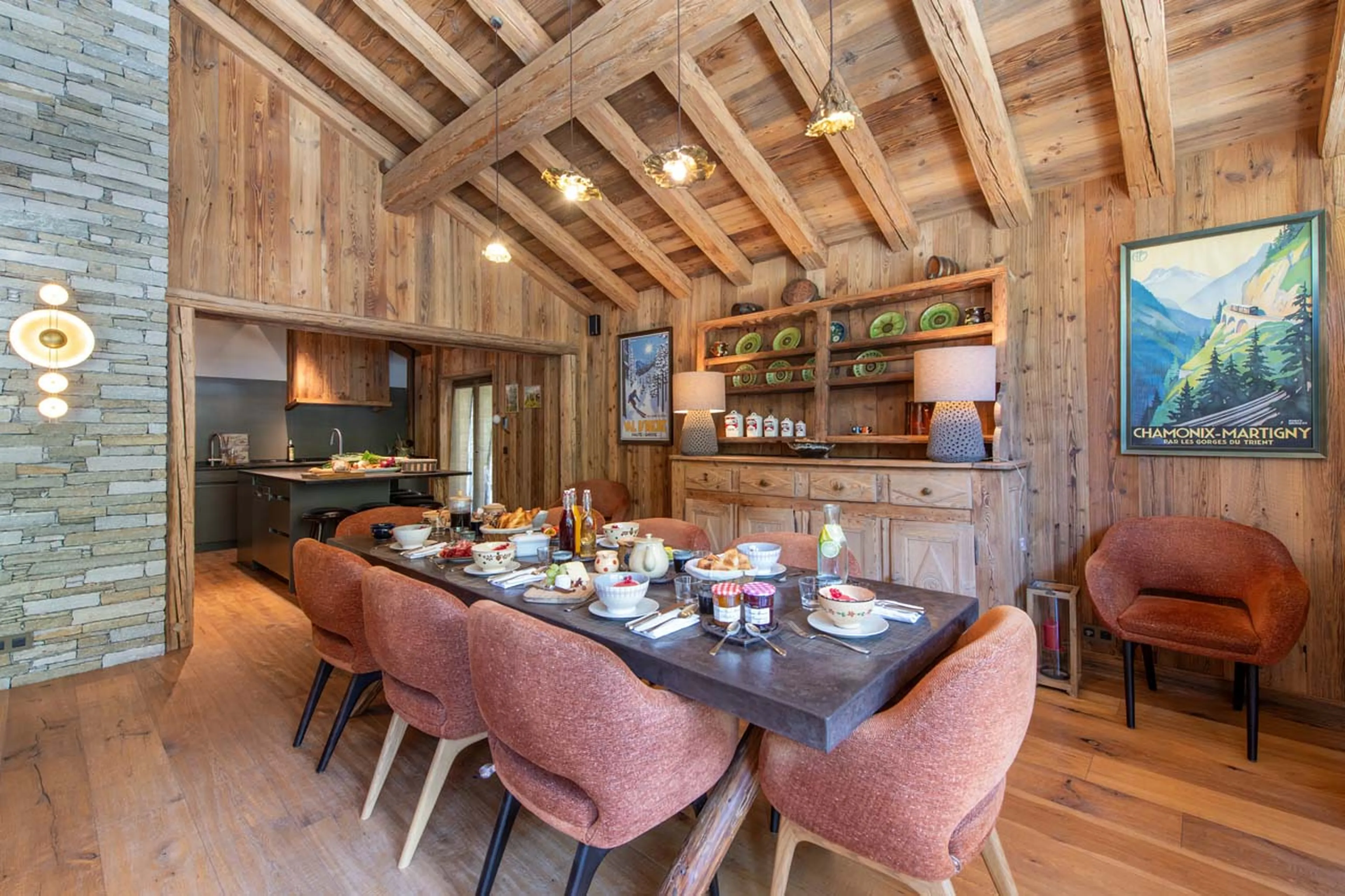 Dining room and kitchen at Chalet Lashca in Val d'Isere