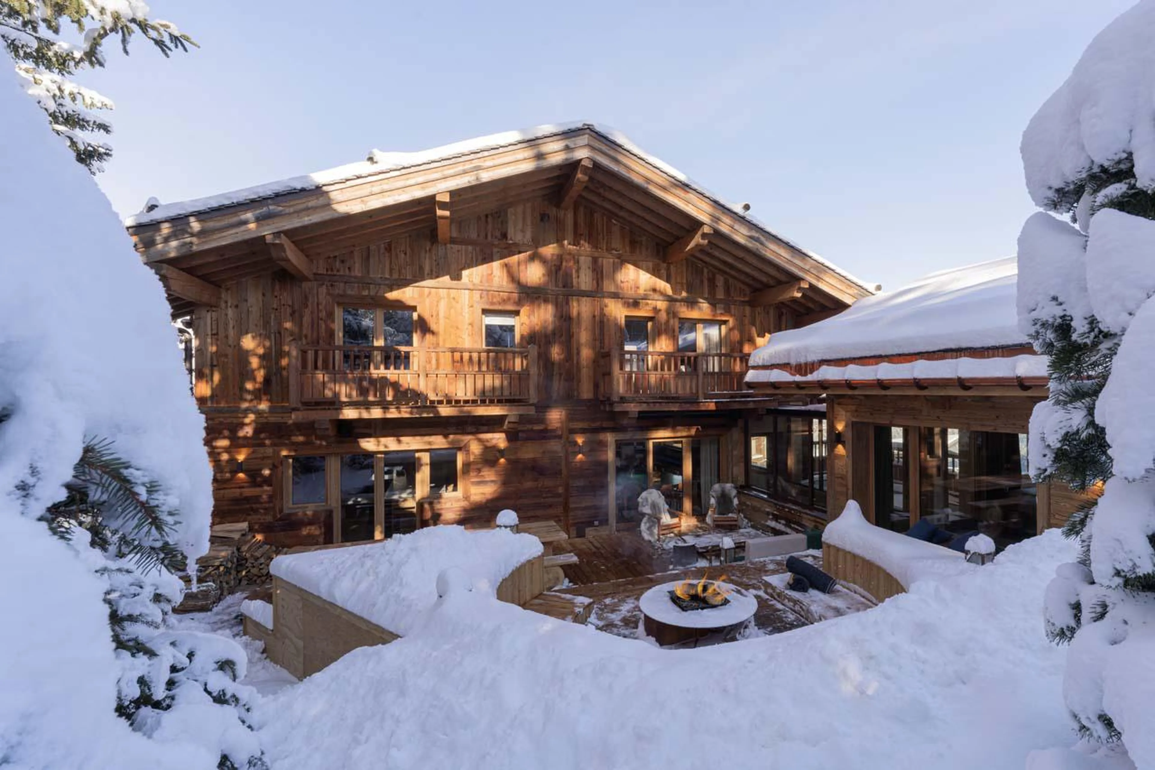 Terrace with outdoor firepit at Chalet Le 1550 in Courchevel 1550