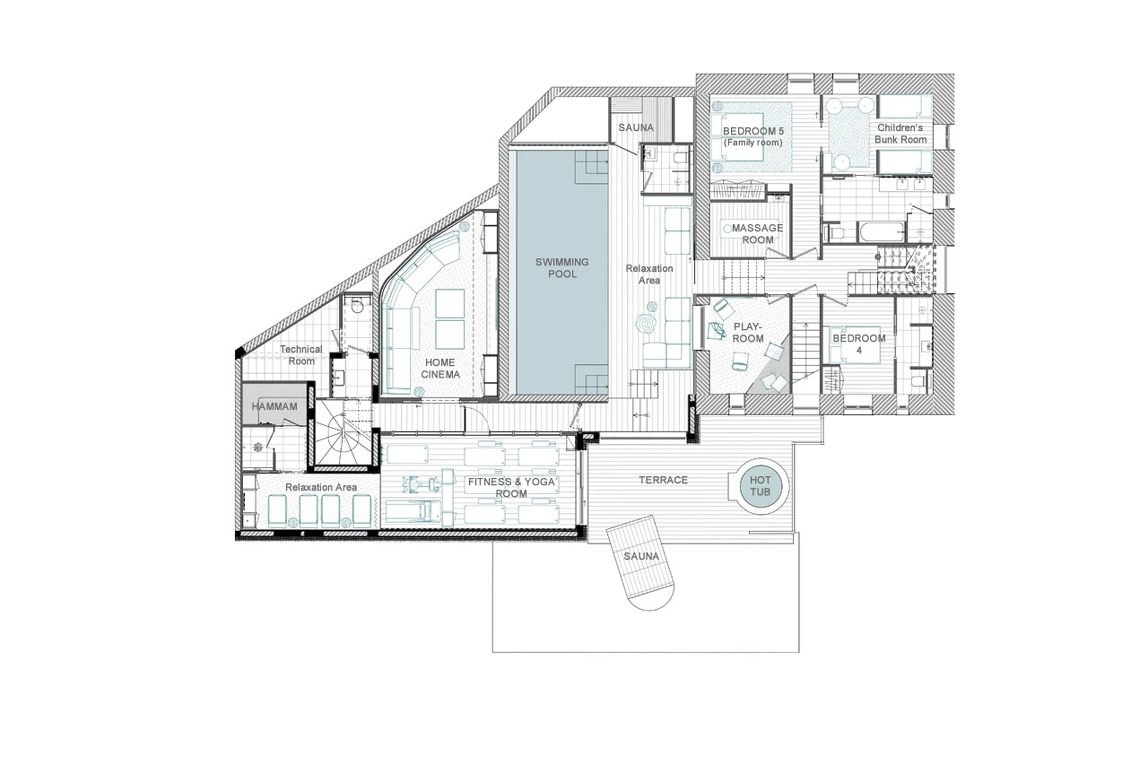 Level -1 floor plan of Chalet Le 1550 in Courchevel 1550