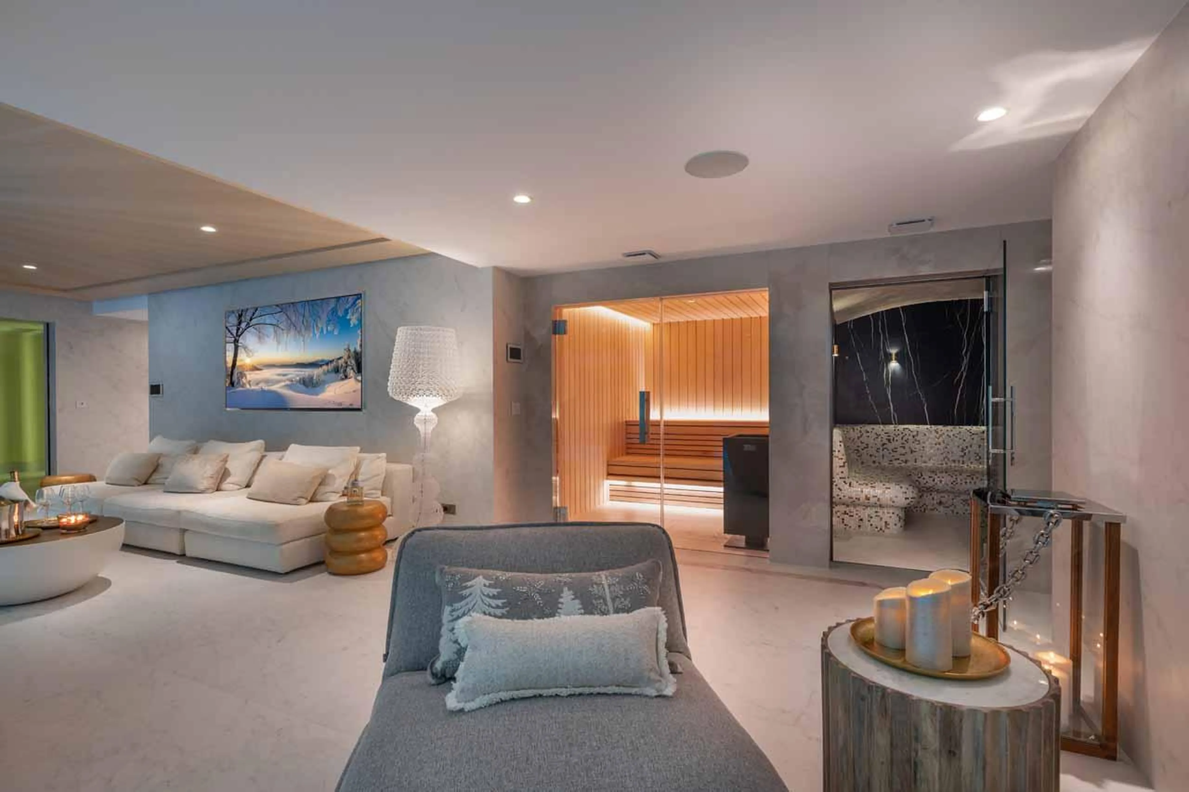 The spa includes a sauna and a hammam in Chalet Le Blanchot in Courchevel 1850