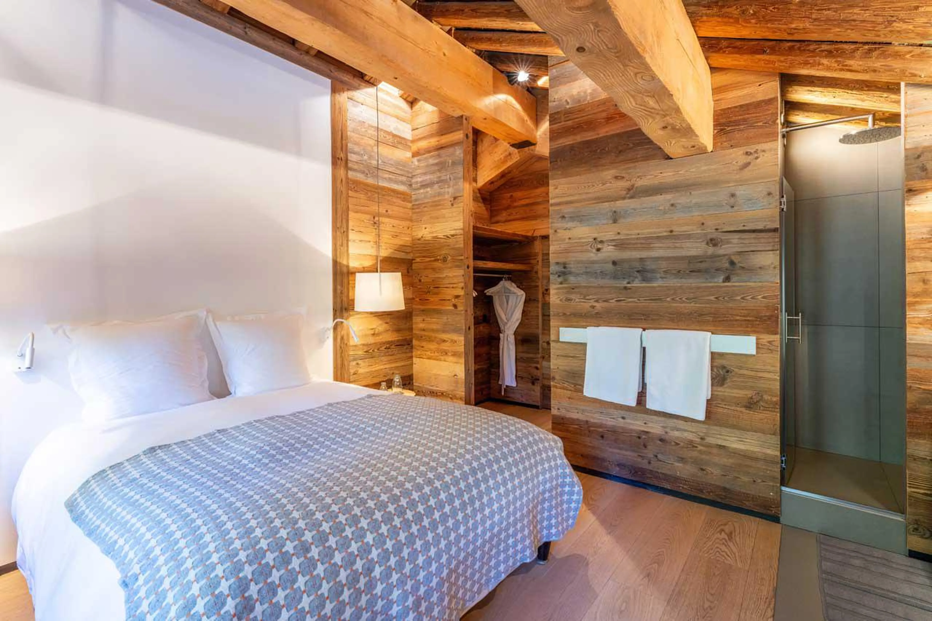 Double bedroom on top floor mezzanine at Le Grand Cerf in Meribel