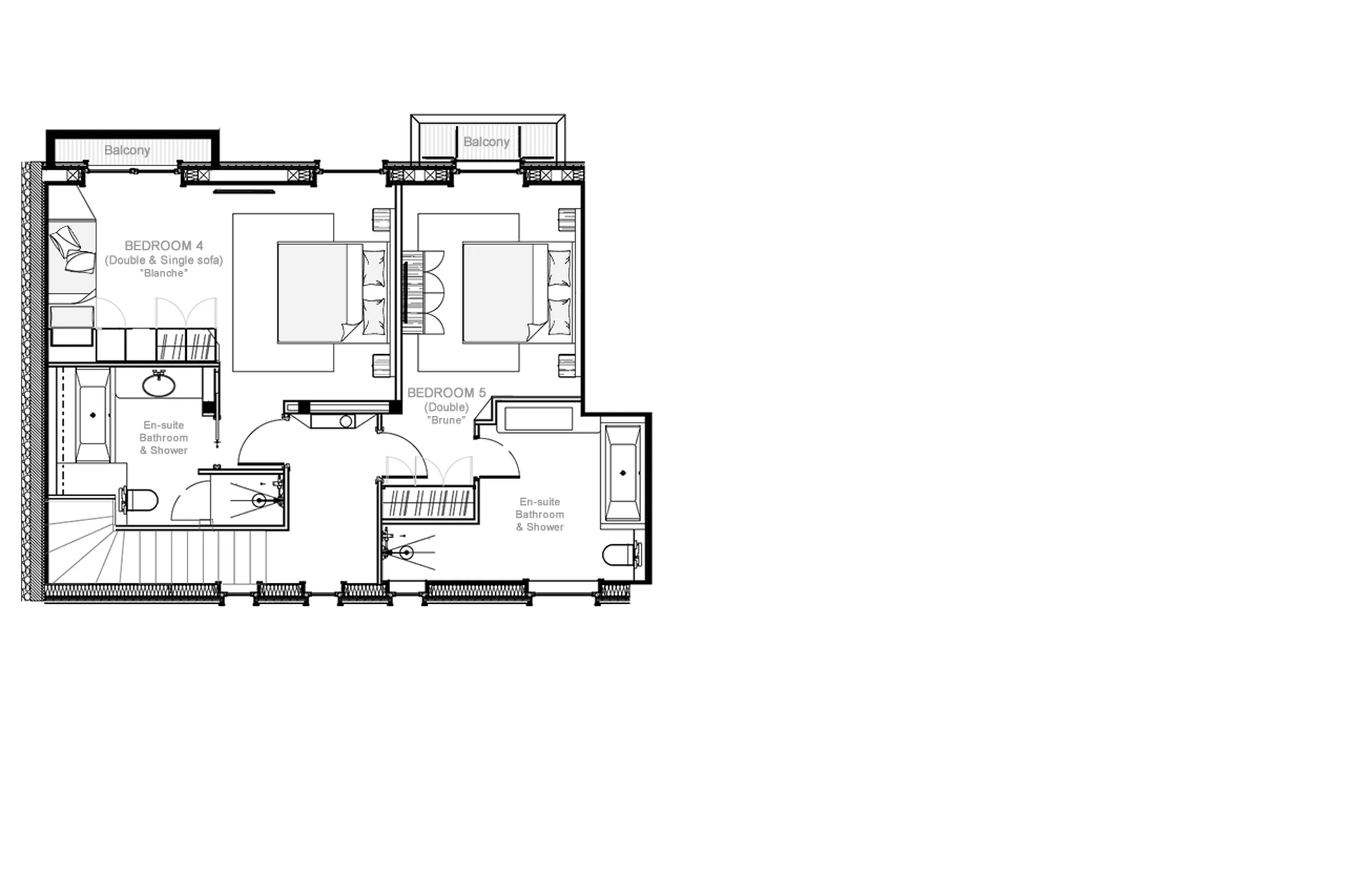 Top level floor plan of Chalet Le Molitor in Megeve