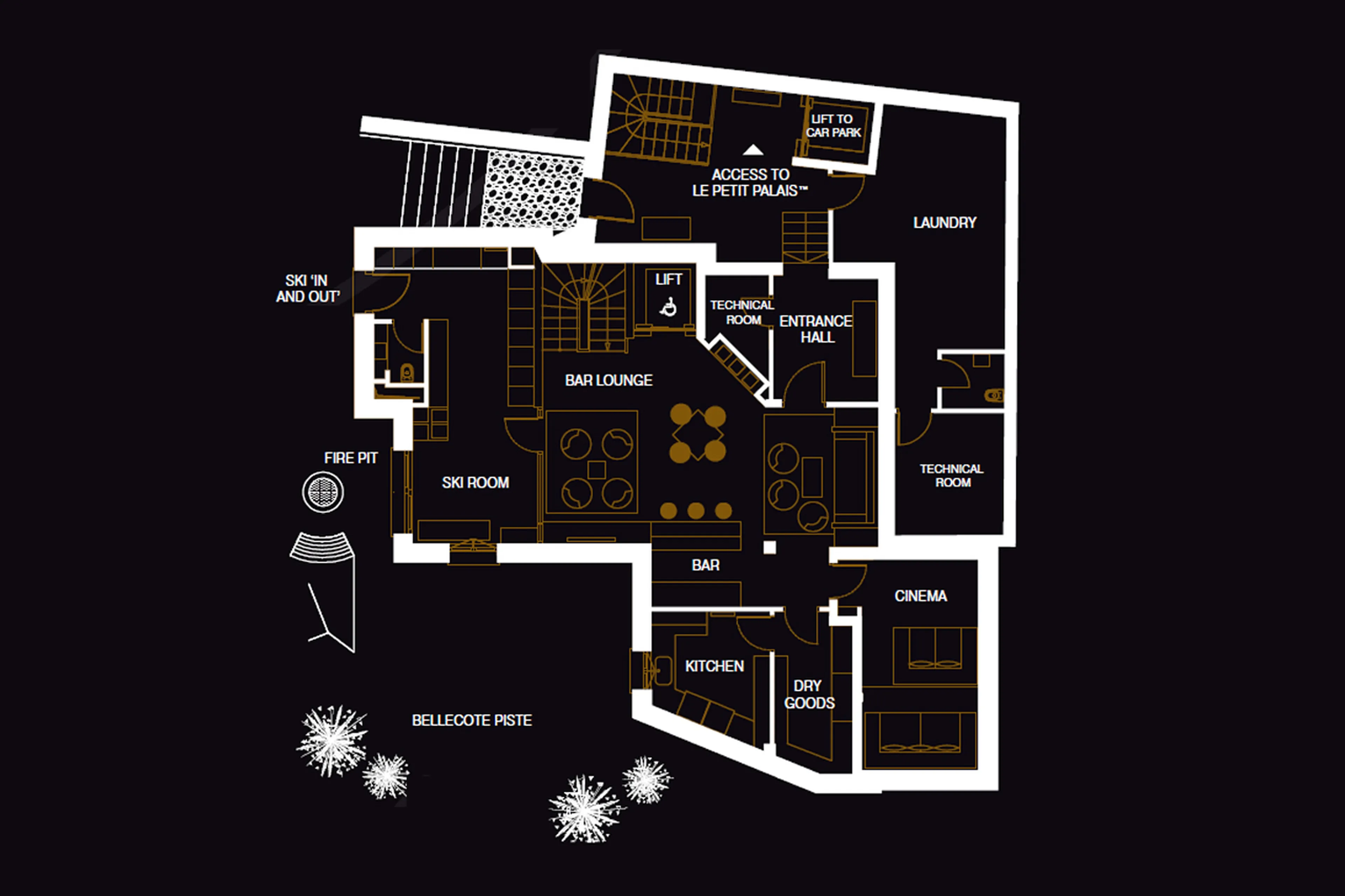 Level -1 floor plan of Chalet Le Petit Chateau in Courchevel 1850