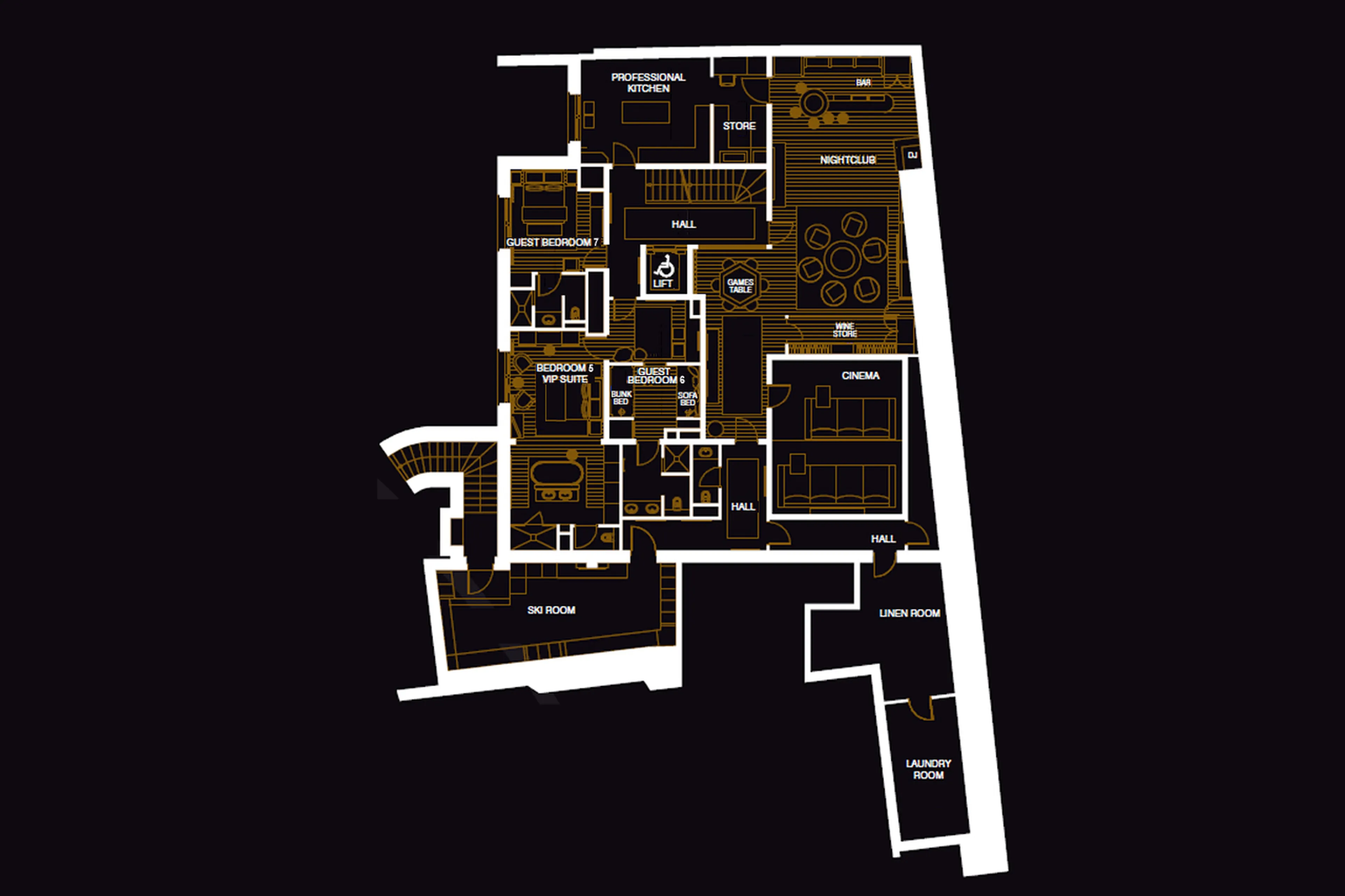 Level -1 floor plan of Chalet Le Petit Palais in Courchevel 1850