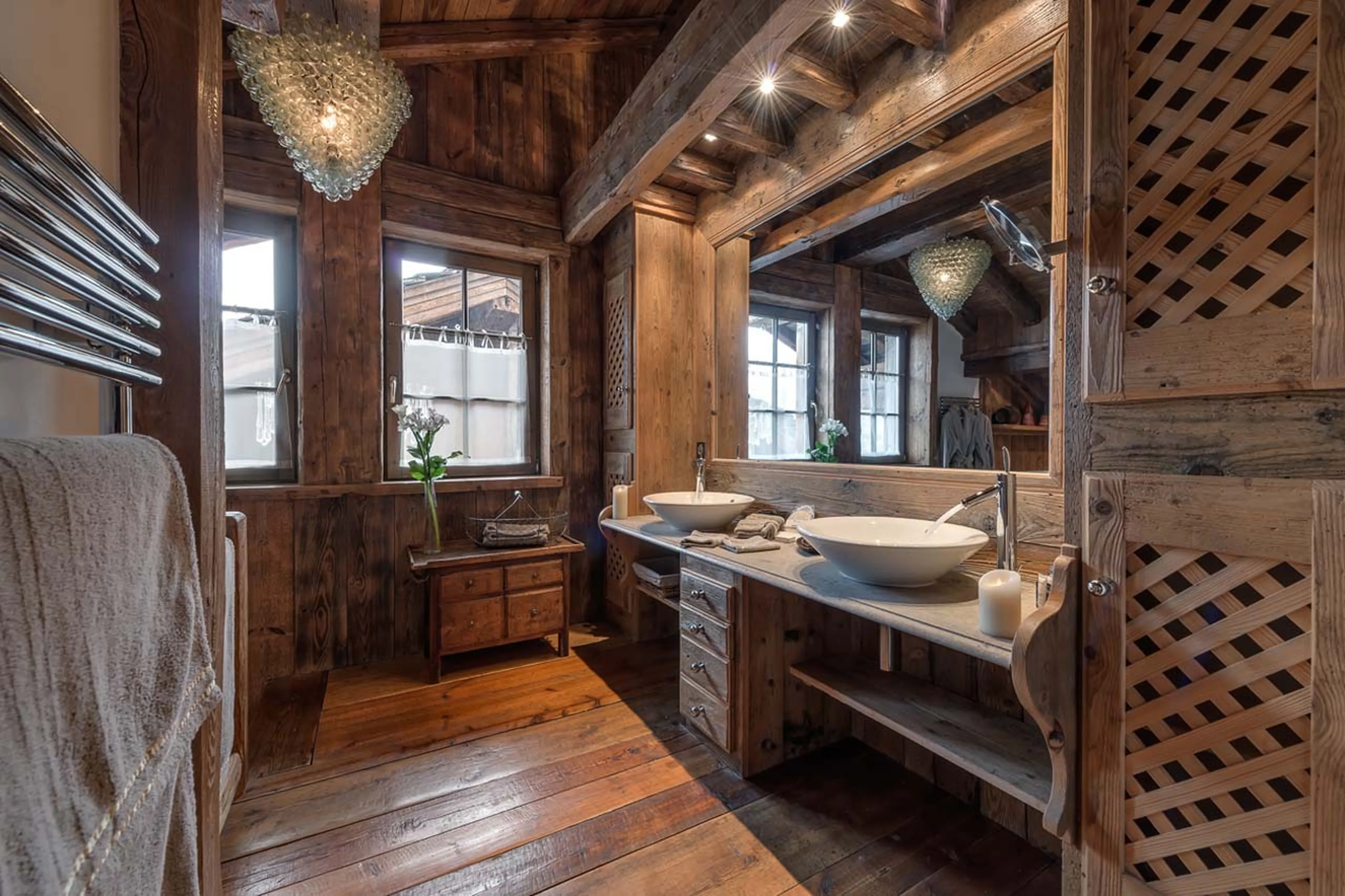 Double basin bathroom en-suite to master bedroom of Chalet Le Rocher in Val d’Isere