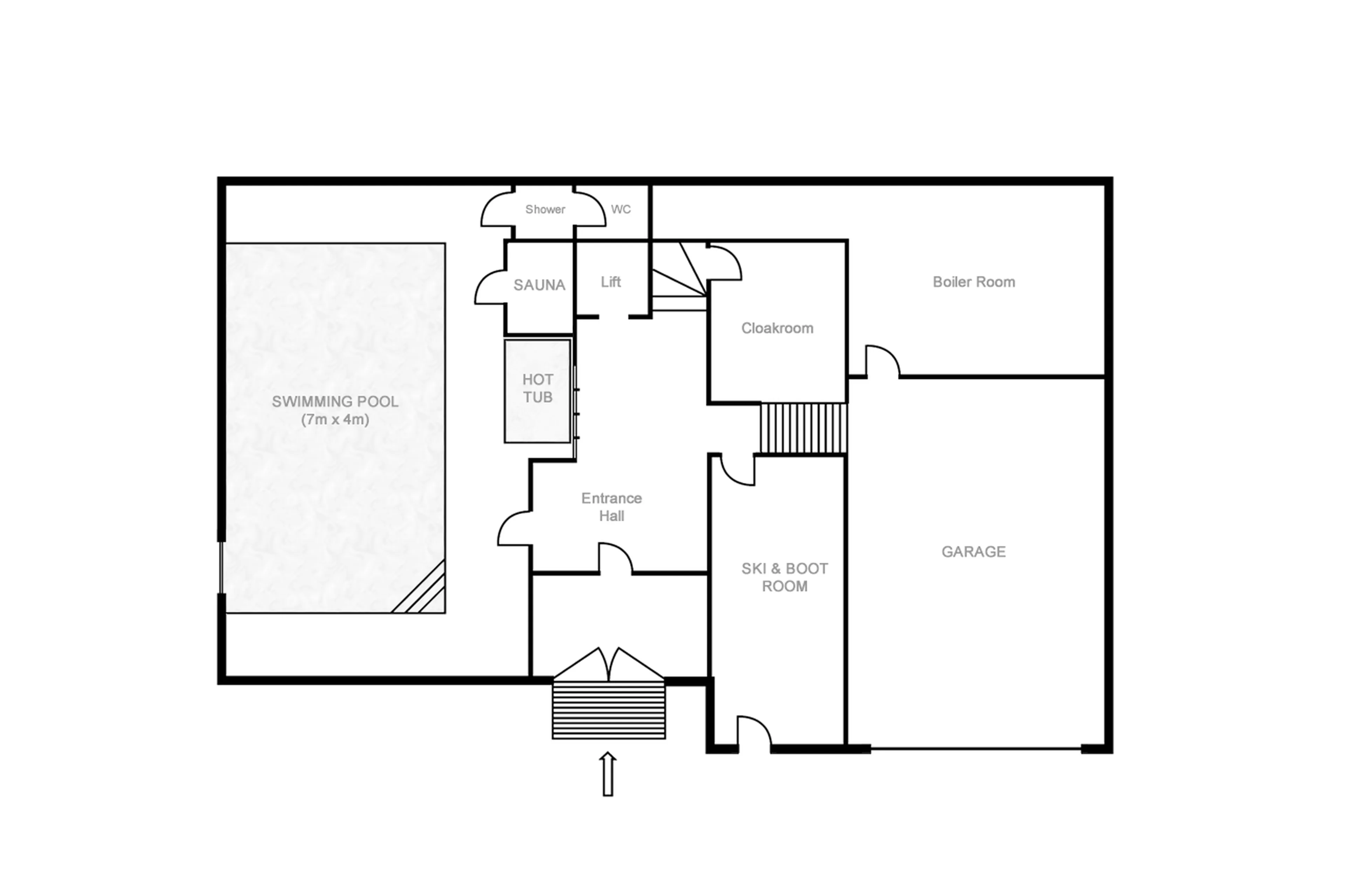 Level 0 floor plan of Chalet Le Rocher in Val d’Isere