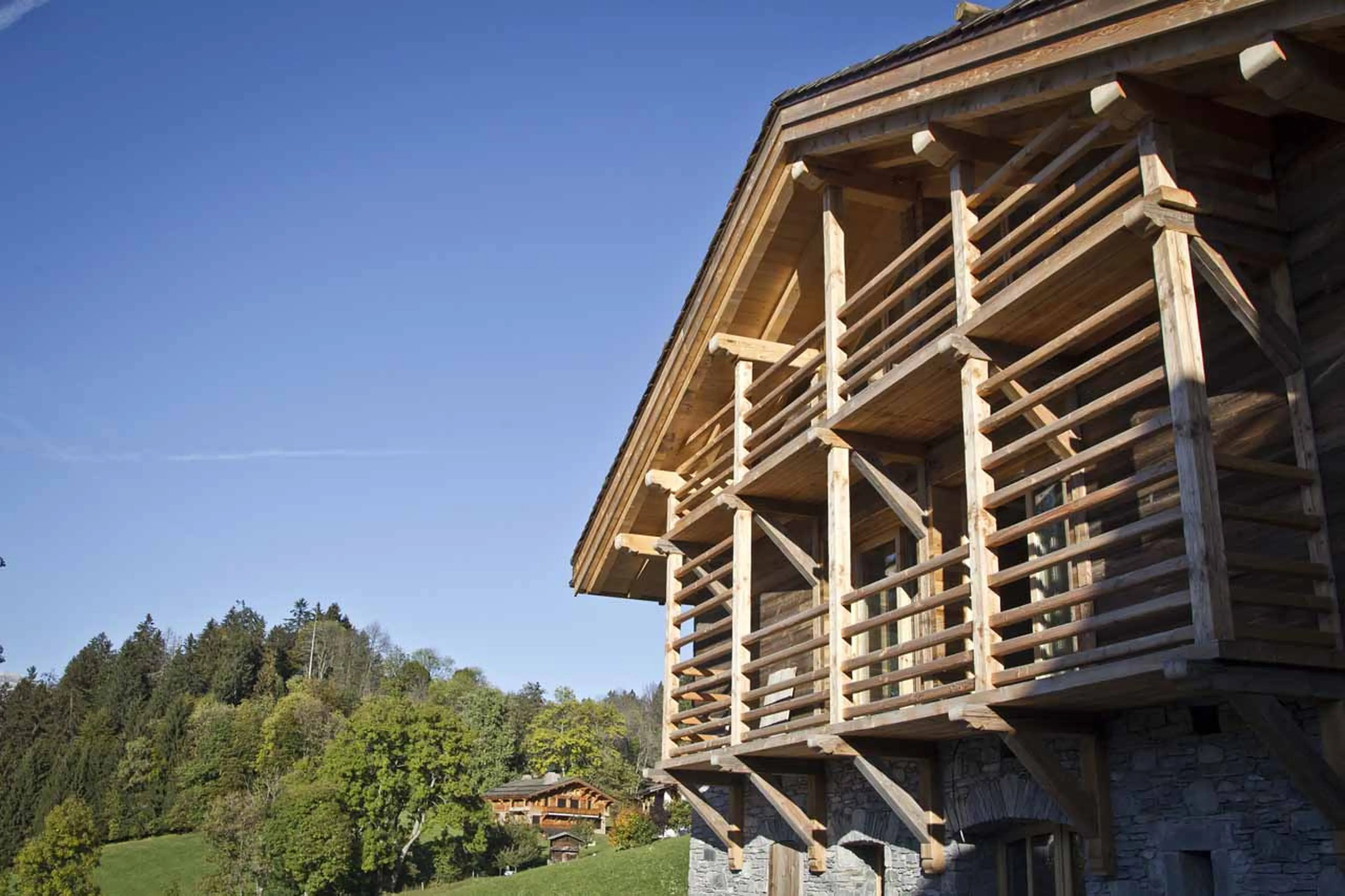 Exterior of Le Chalet Zannier in Megeve in summer