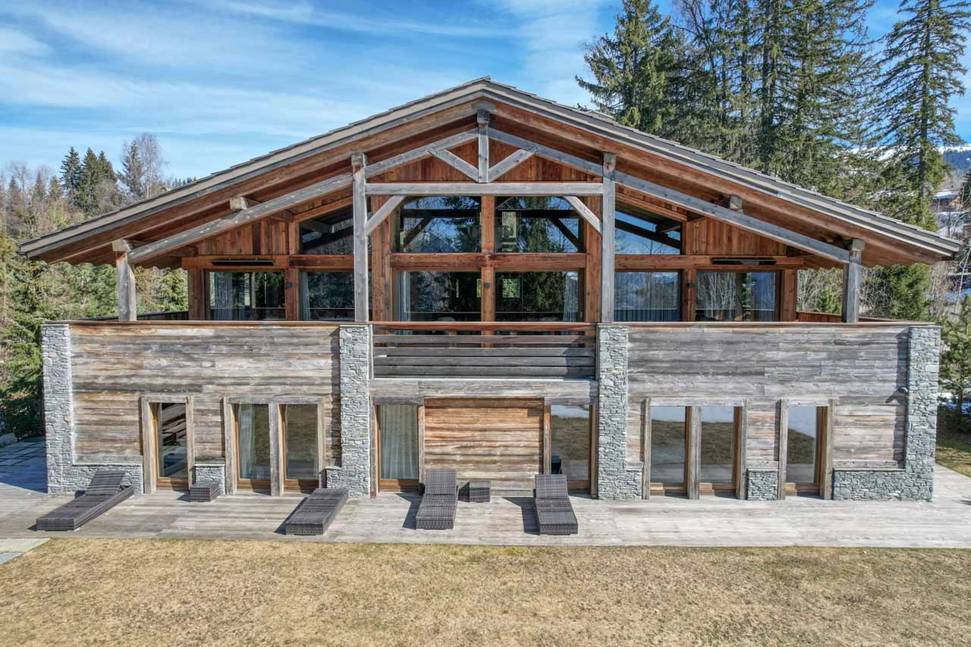 Exterior terrace at Chalet l'Echappee d'Arbois in Megeve