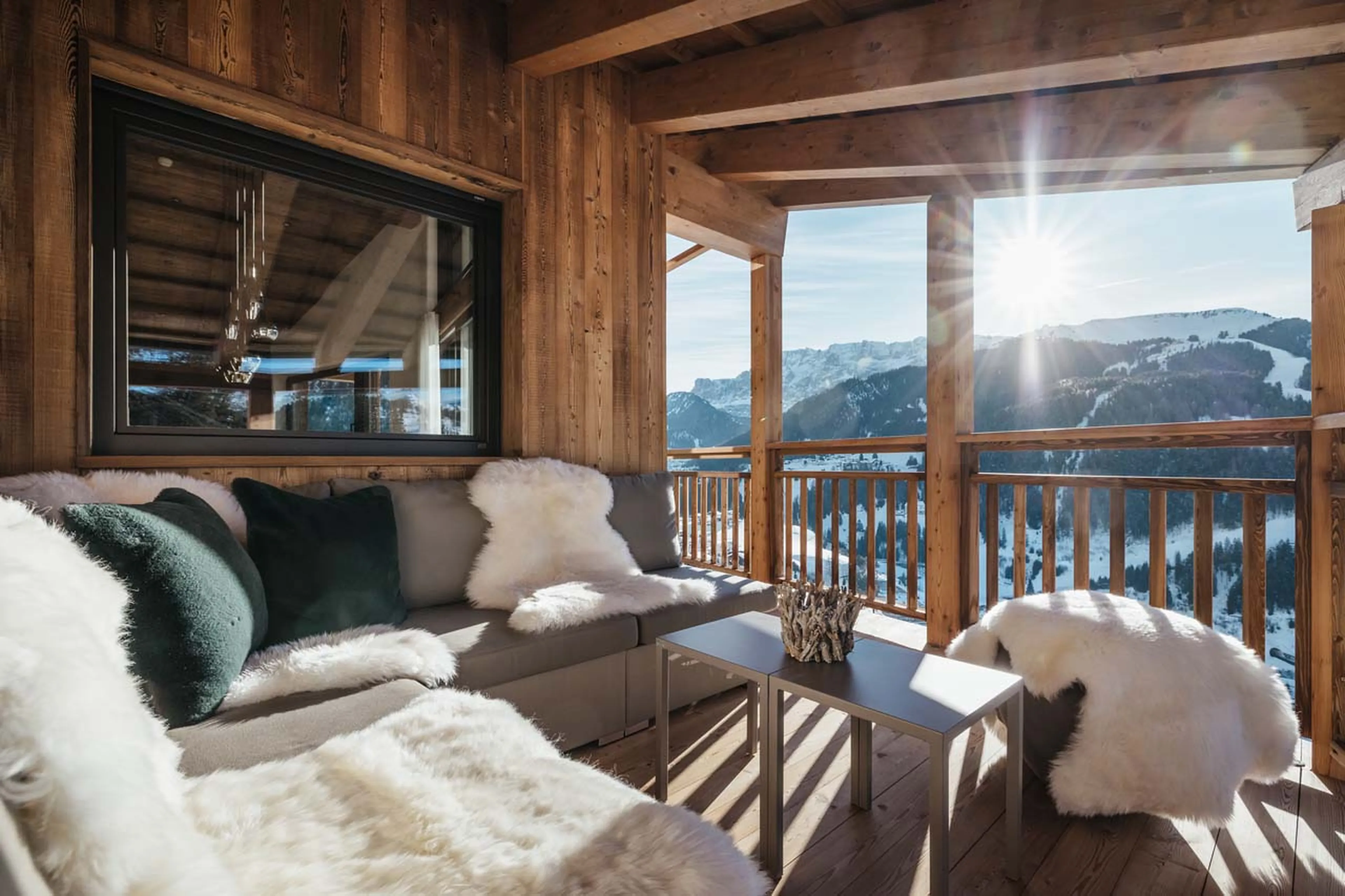 Comfortable outdoor seating with mountain views in Chalet Lefiro, Val Gardena