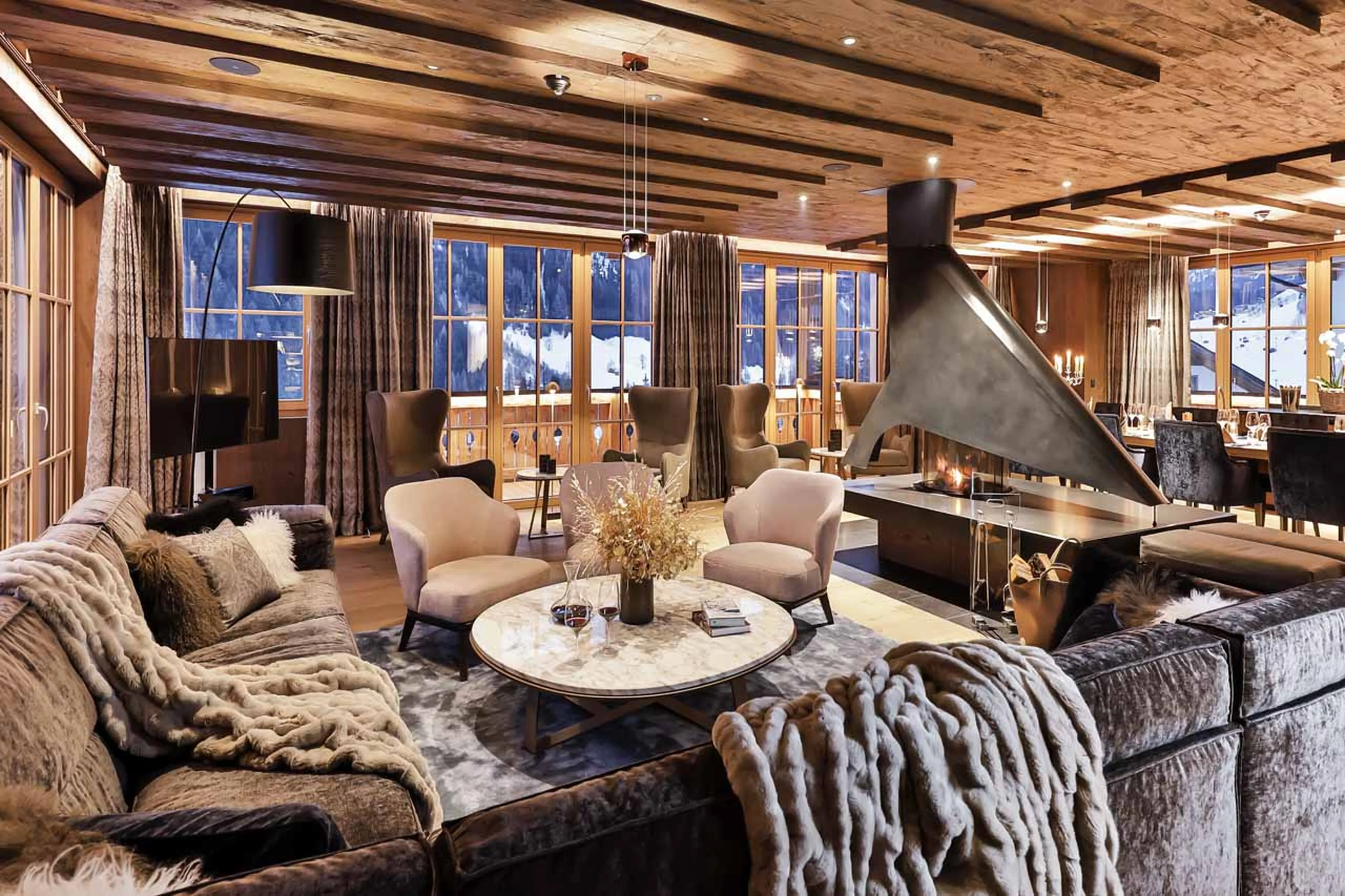 Living and dining area at Chalet Lena in St Anton