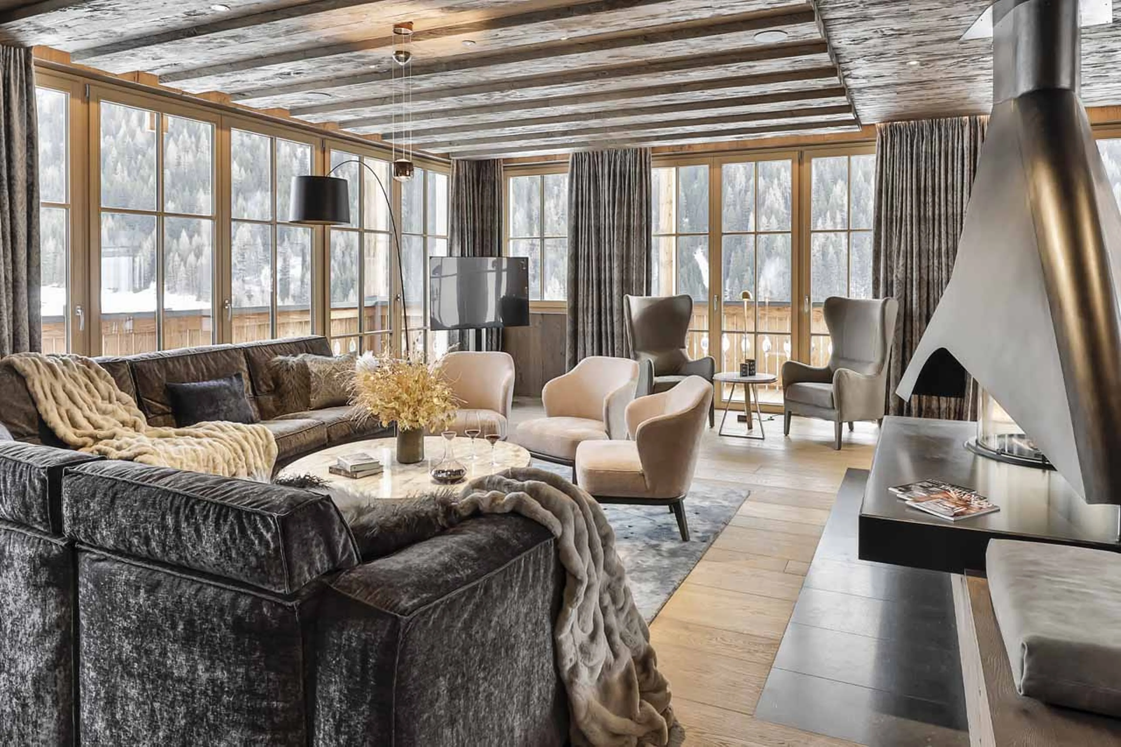 Open plan living area at Chalet Lena in St Anton