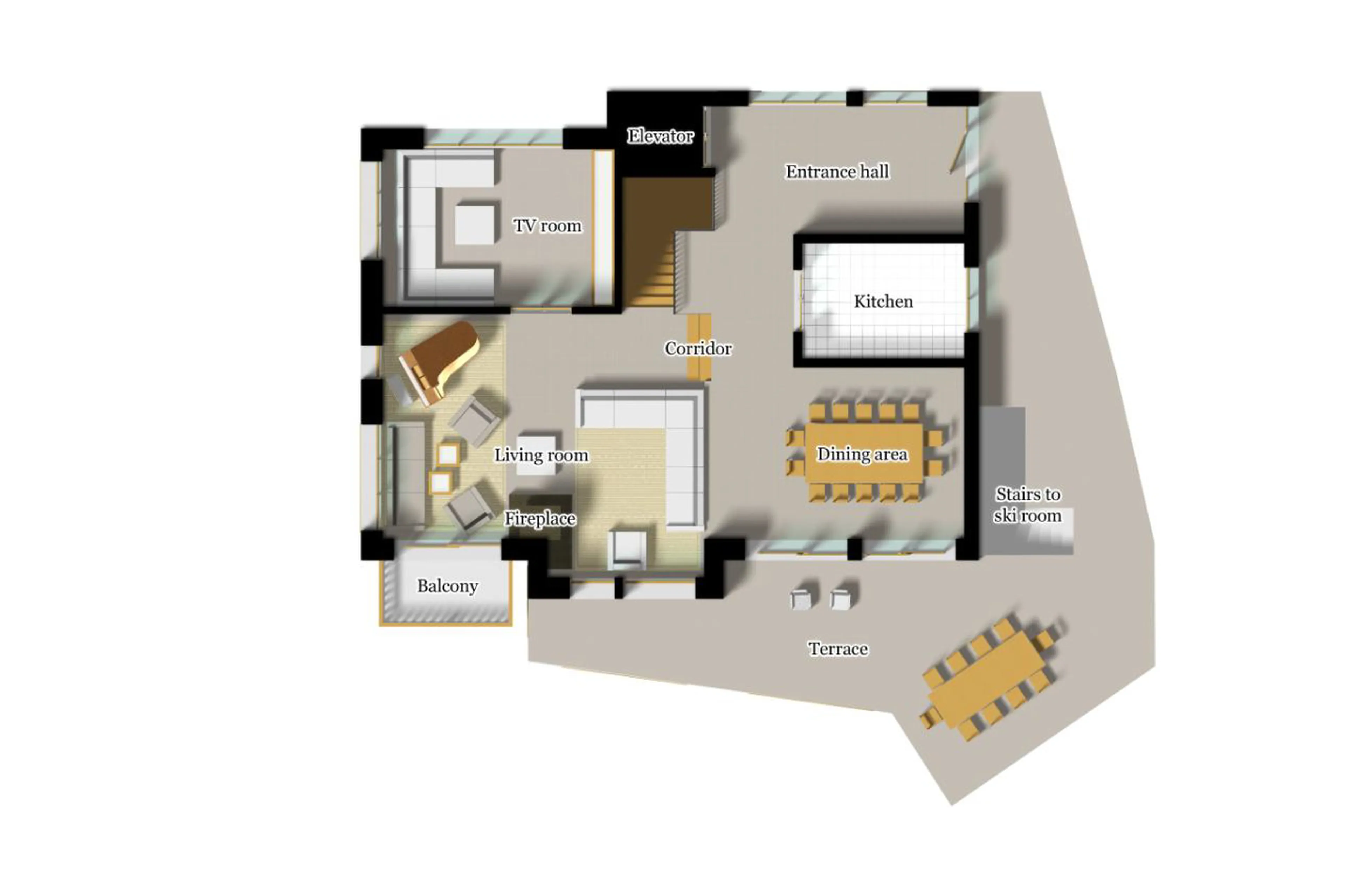 Floor plan of second floor at Chalet Les Anges in Zermatt