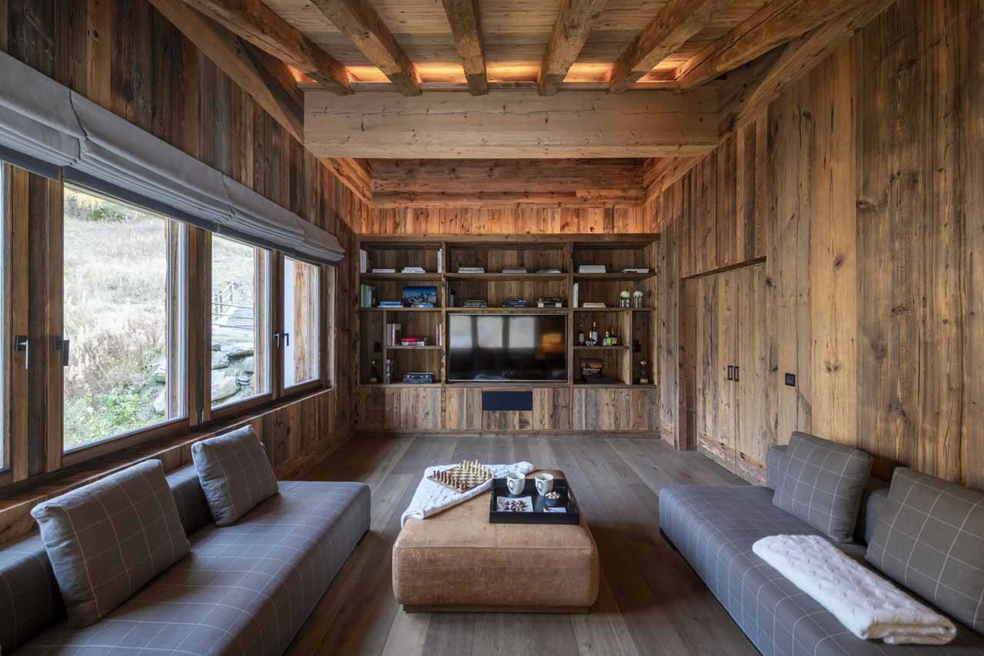 Large LCD screen in TV room of Chalet Les Anges in Zermatt