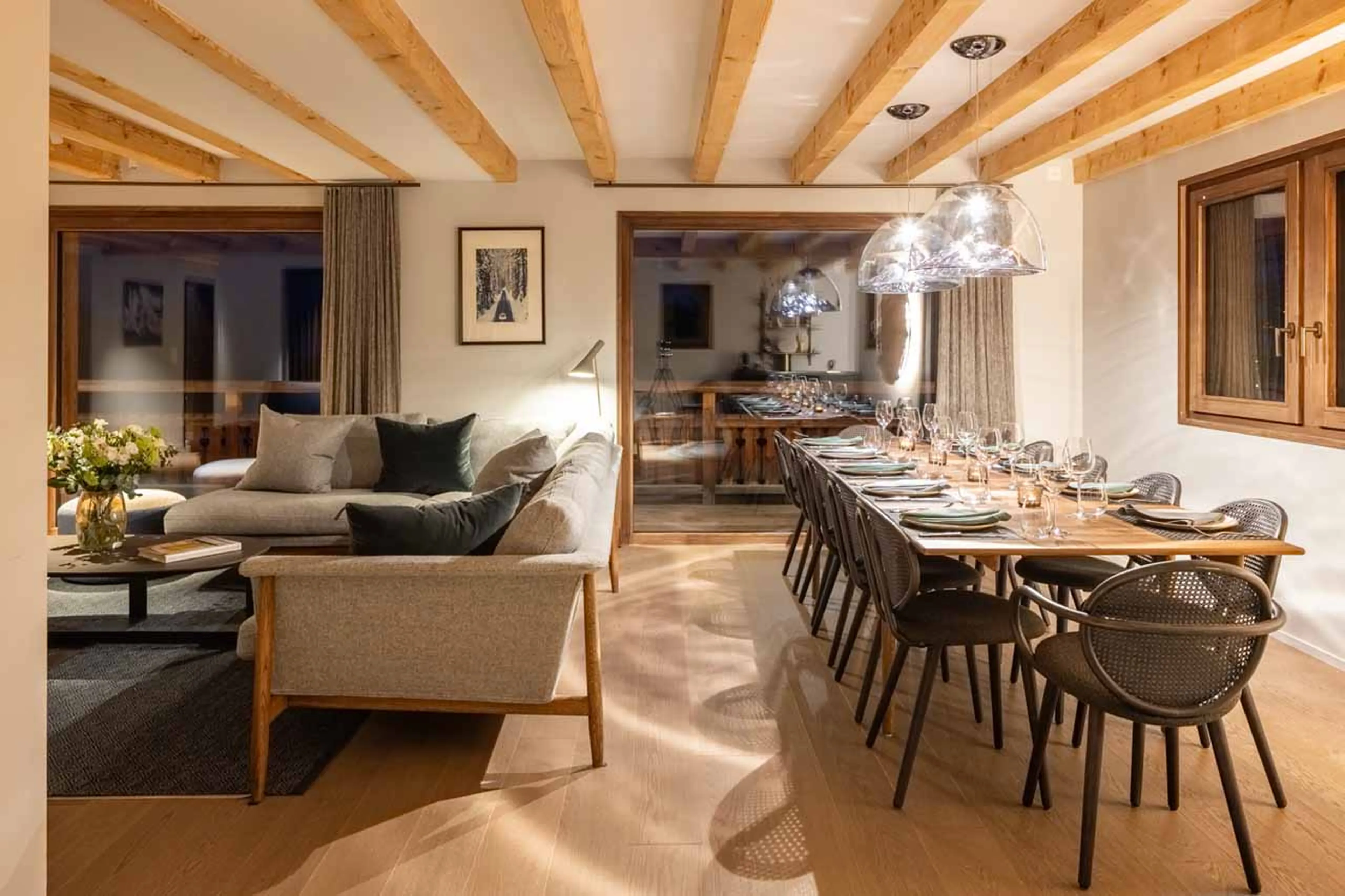 Fireplace in dining room at Chalet Les Attelas in Verbier