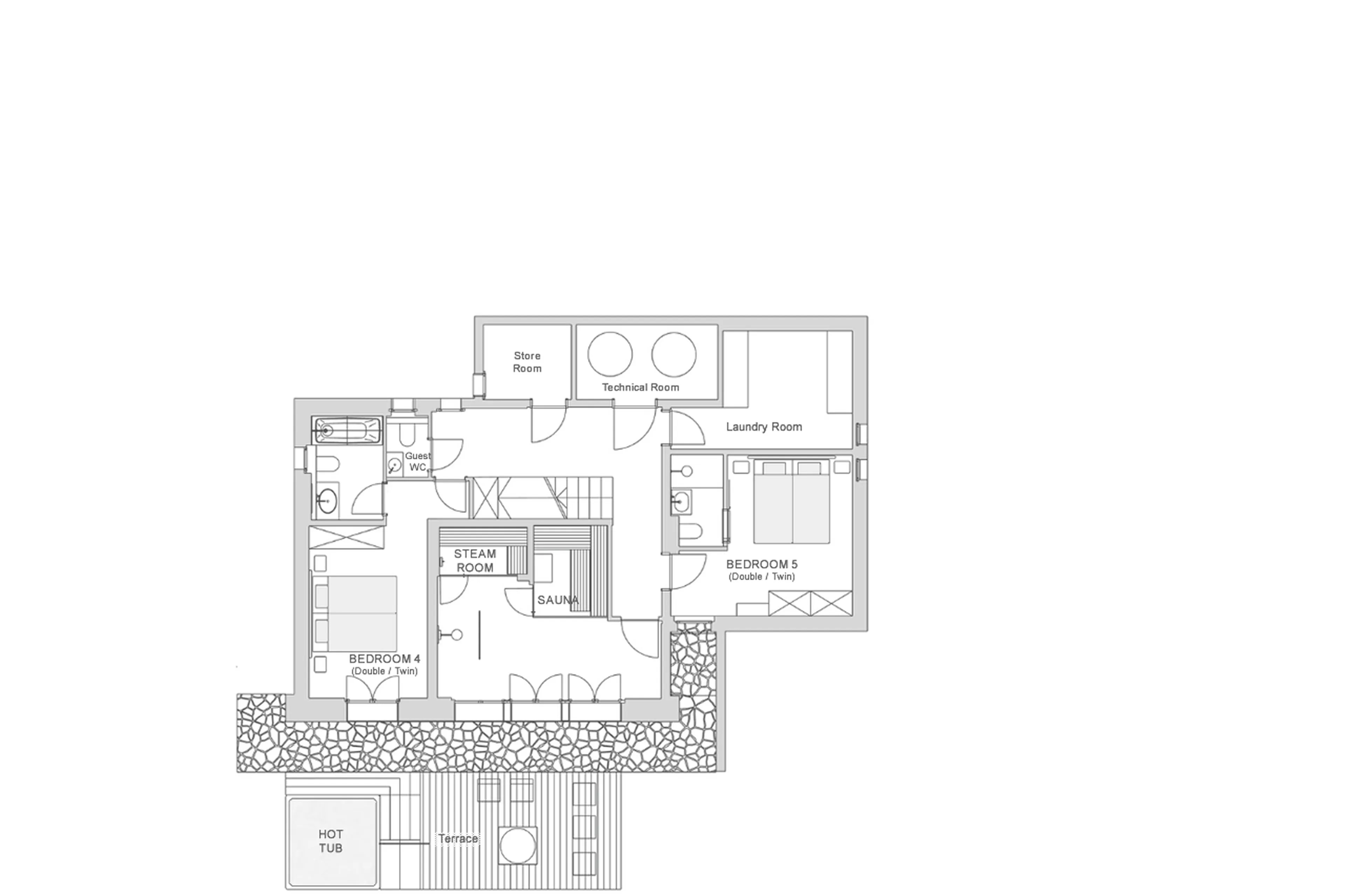 Level 0 floorplan of Chalet Les Attelas in Verbier