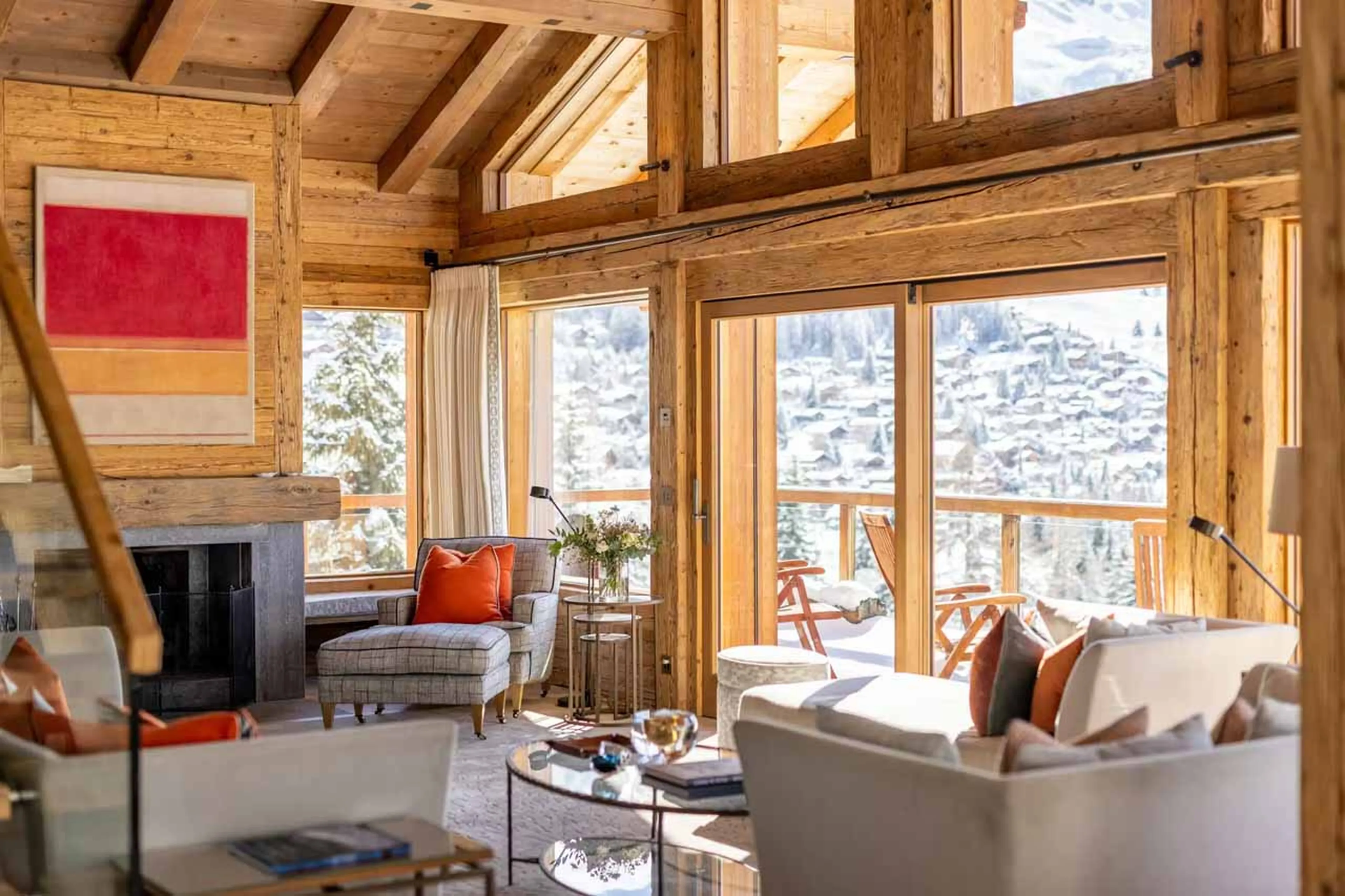 Terrace access from living room of Chalet Les Etrennes in Verbier